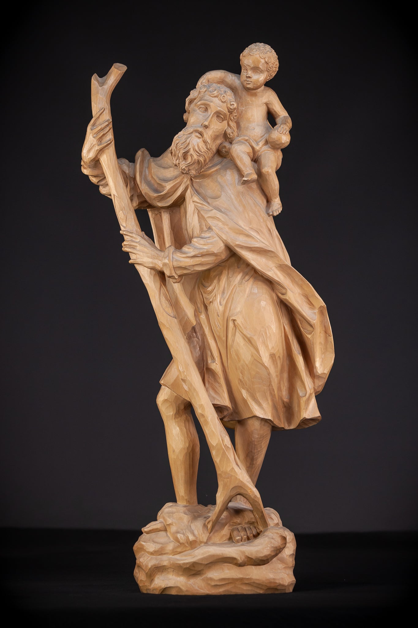  St Christopher Wooden Statue 26.6" / 67.5 cm