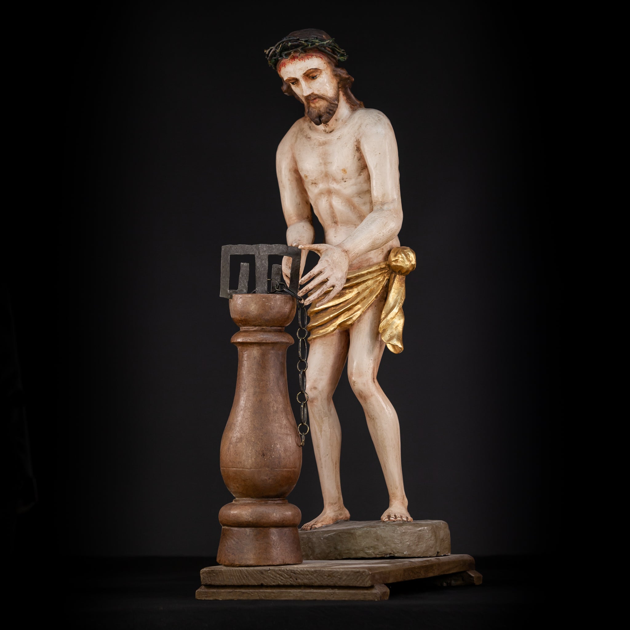 Flagellation of Christ Wooden Sculpture | 1700s Antique | 30.7" / 78 cm