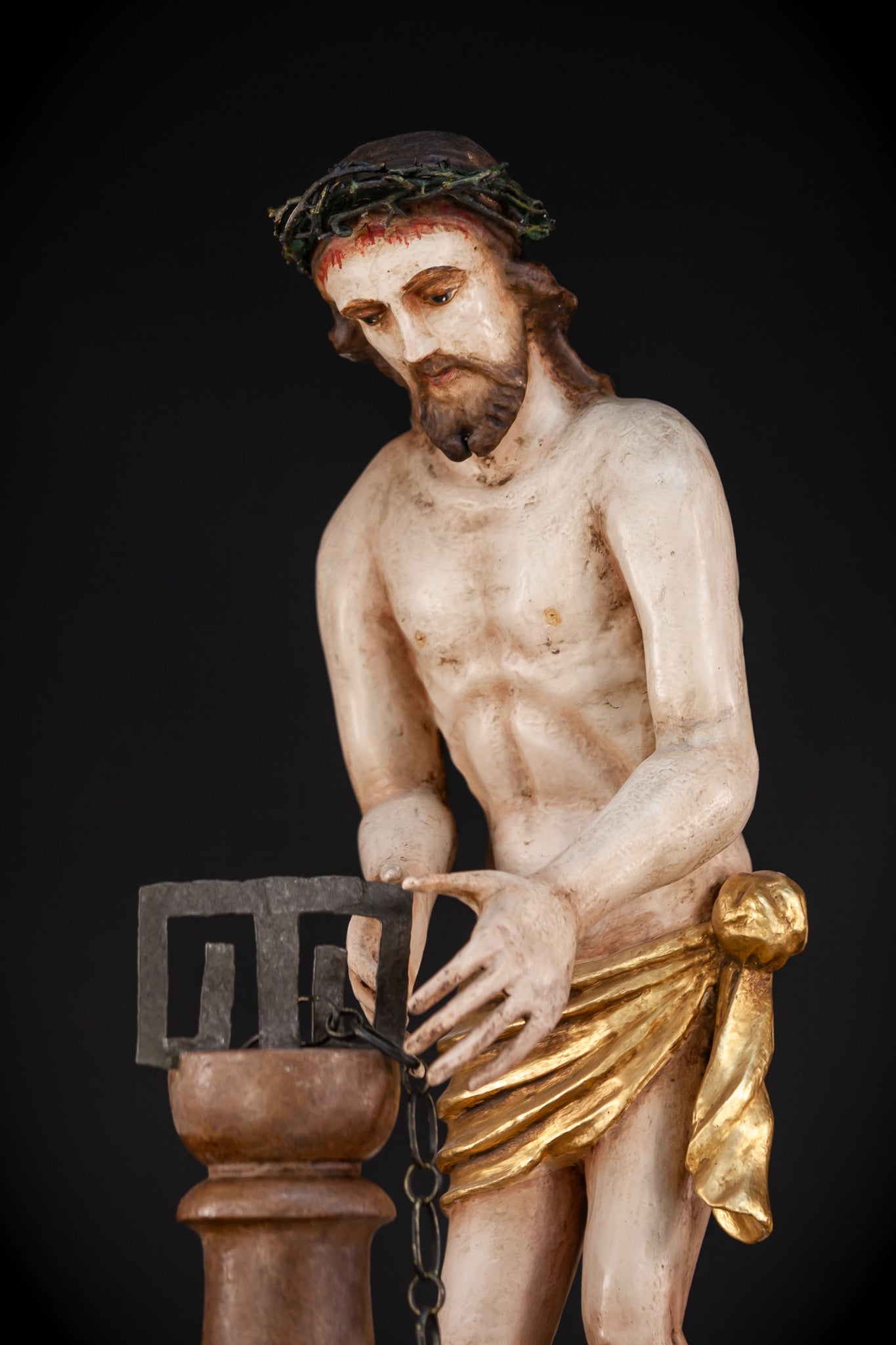 Flagellation of Christ 1700s Wooden Sculpture | 30.7"
