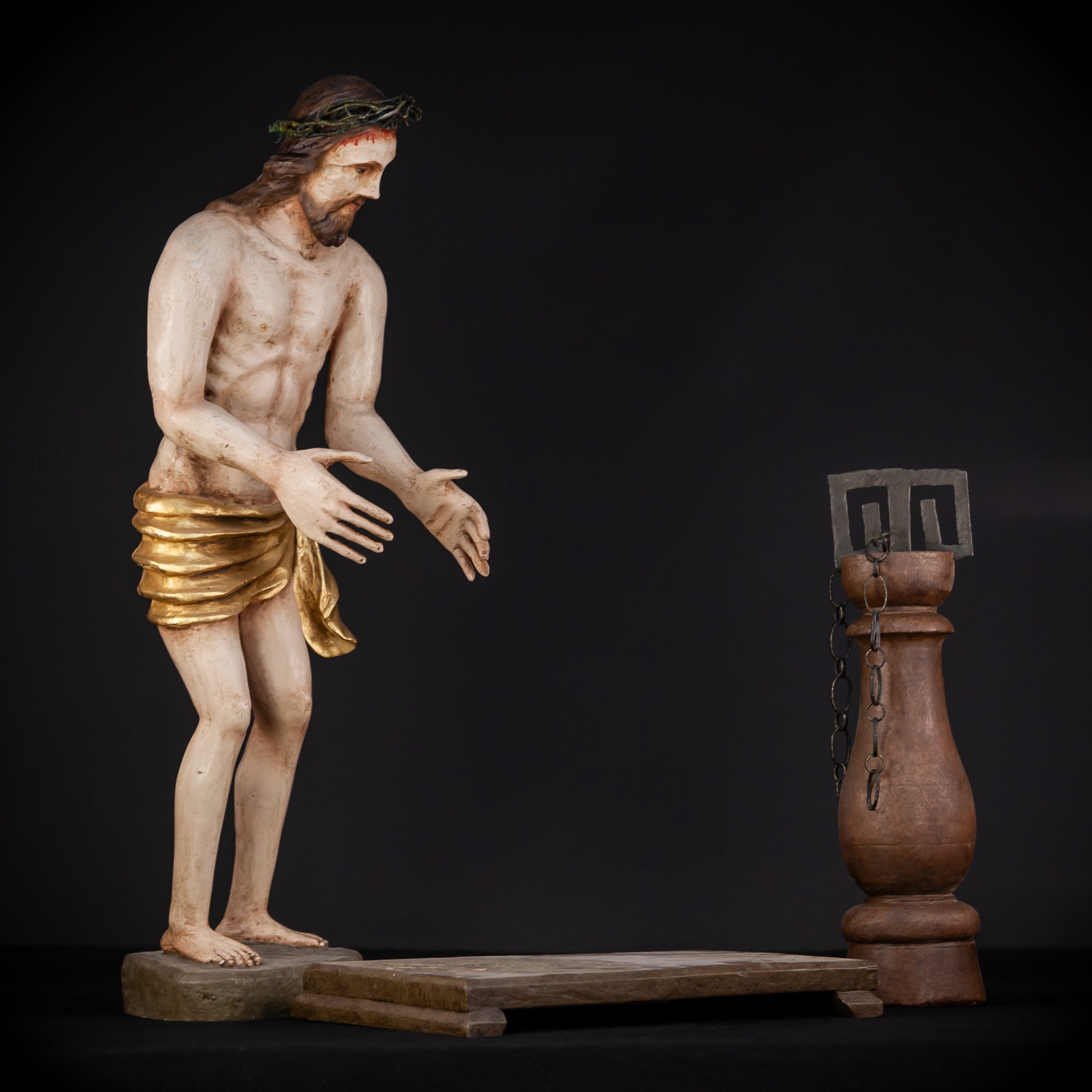 Flagellation of Christ Wooden Sculpture | 1700s Antique | 30.7" / 78 cm