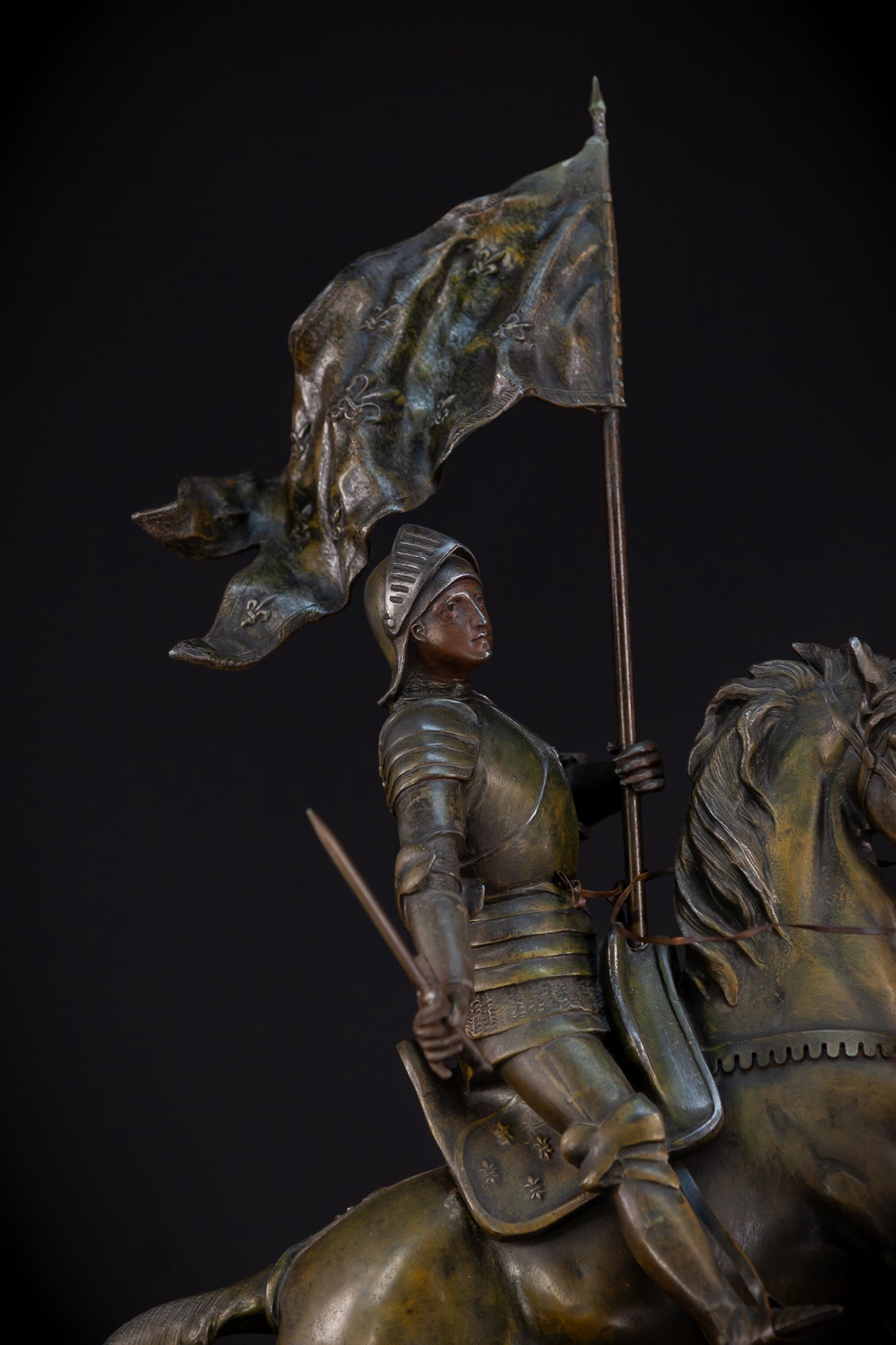 St Joan of Arc Bronzed Metal Statue | Antique 26.4"/ 67 cm