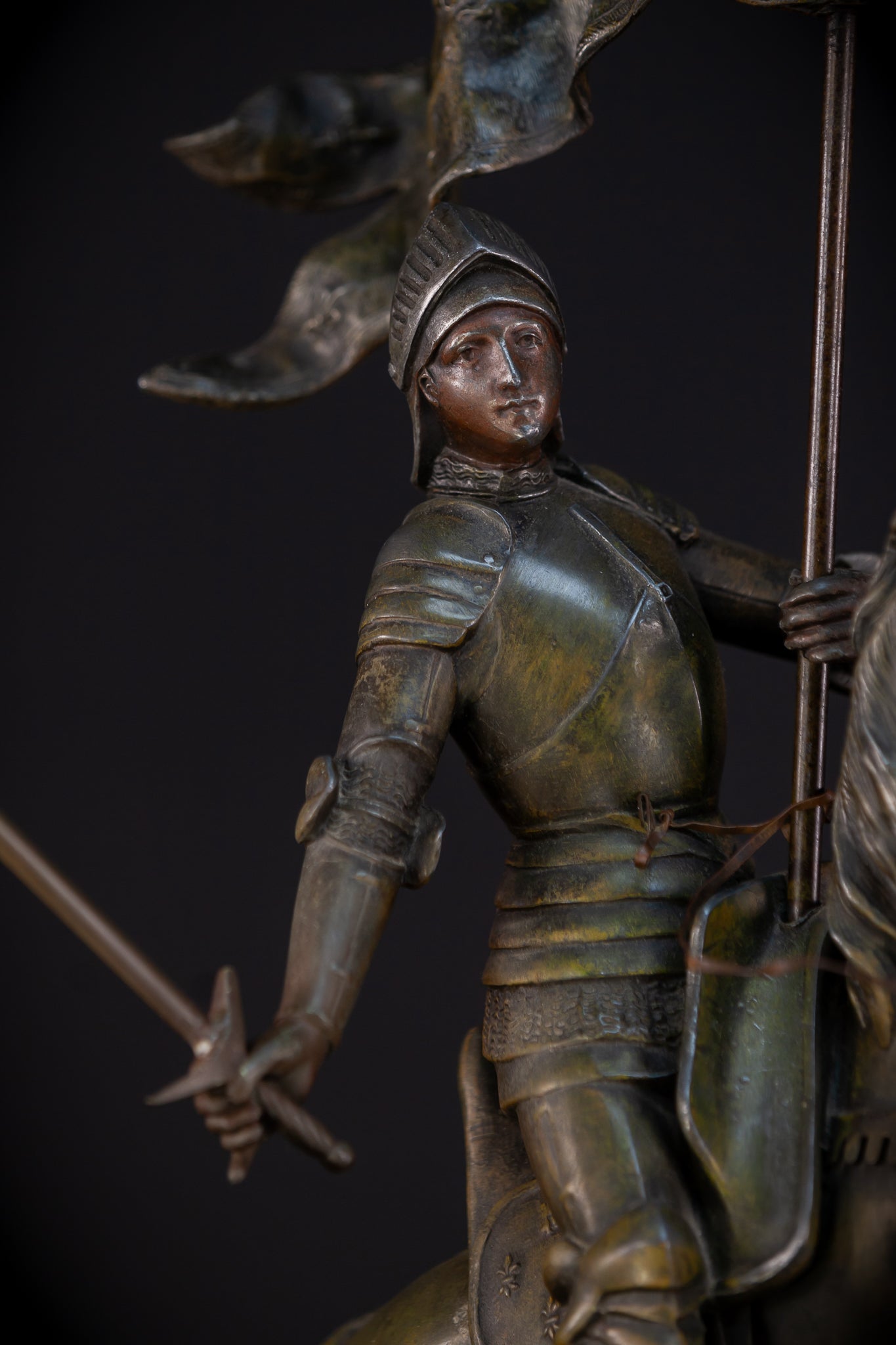 St Joan of Arc Bronzed Metal Statue | Antique 26.4"/ 67 cm