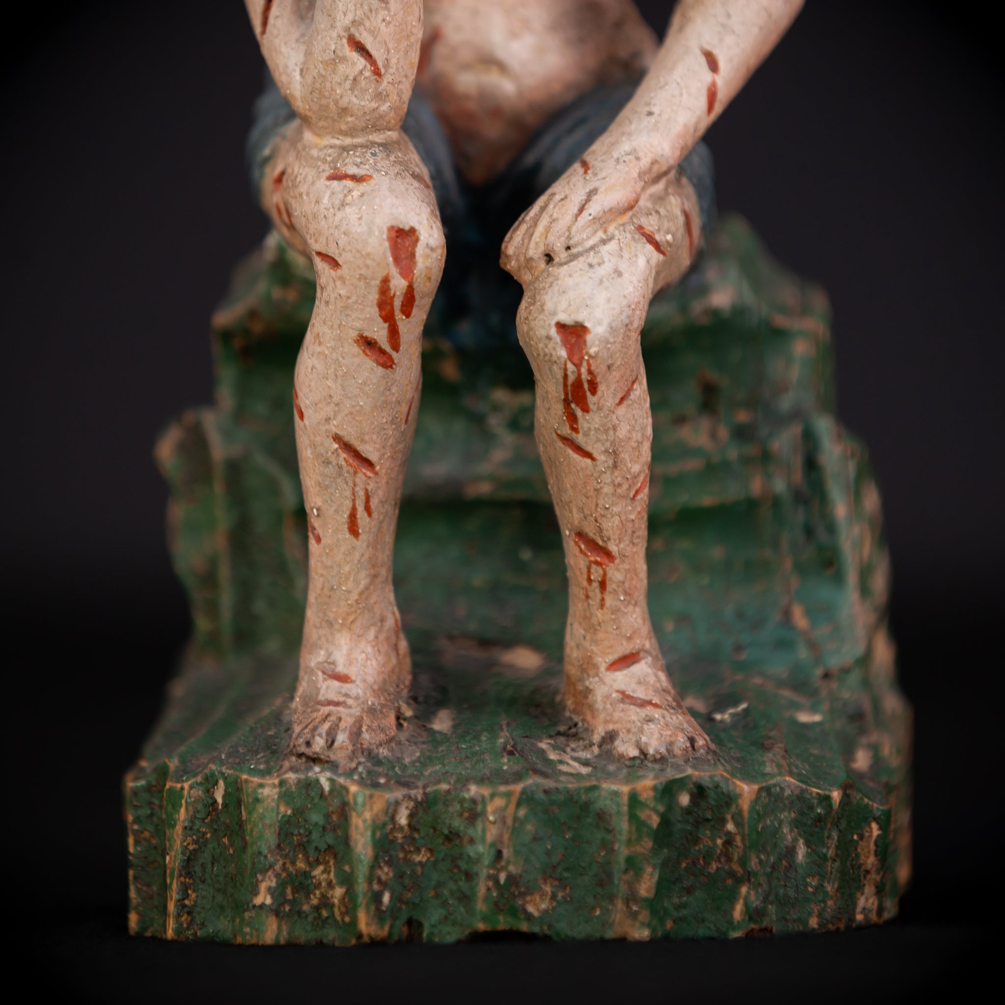 Pensive Christ Wooden Sculpture | 1700s Antique | 9.4" / 24 cm