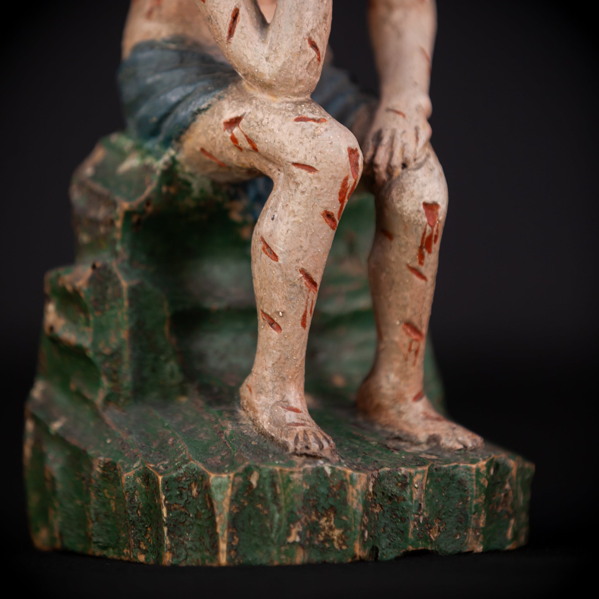 Pensive Christ Wooden Sculpture | 1700s Antique | 9.4" / 24 cm