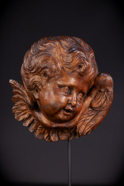 Angel Wood Carving | 1800s Antique | 8.7" / 22 cm