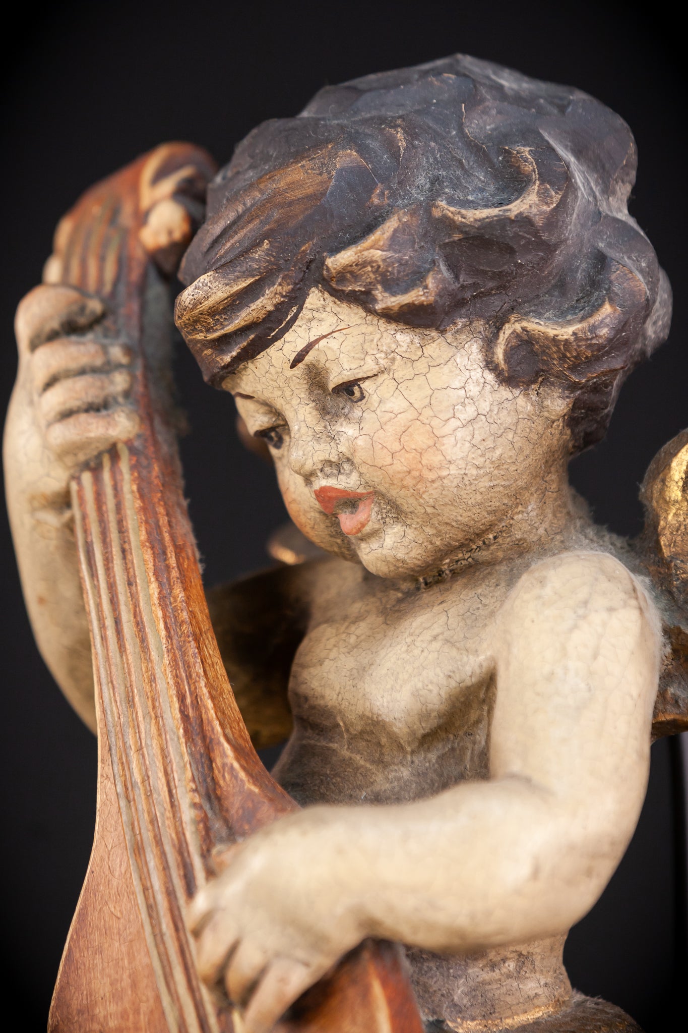 Wood Carving Angel Statue | Vintage 13.8" / 35 cm