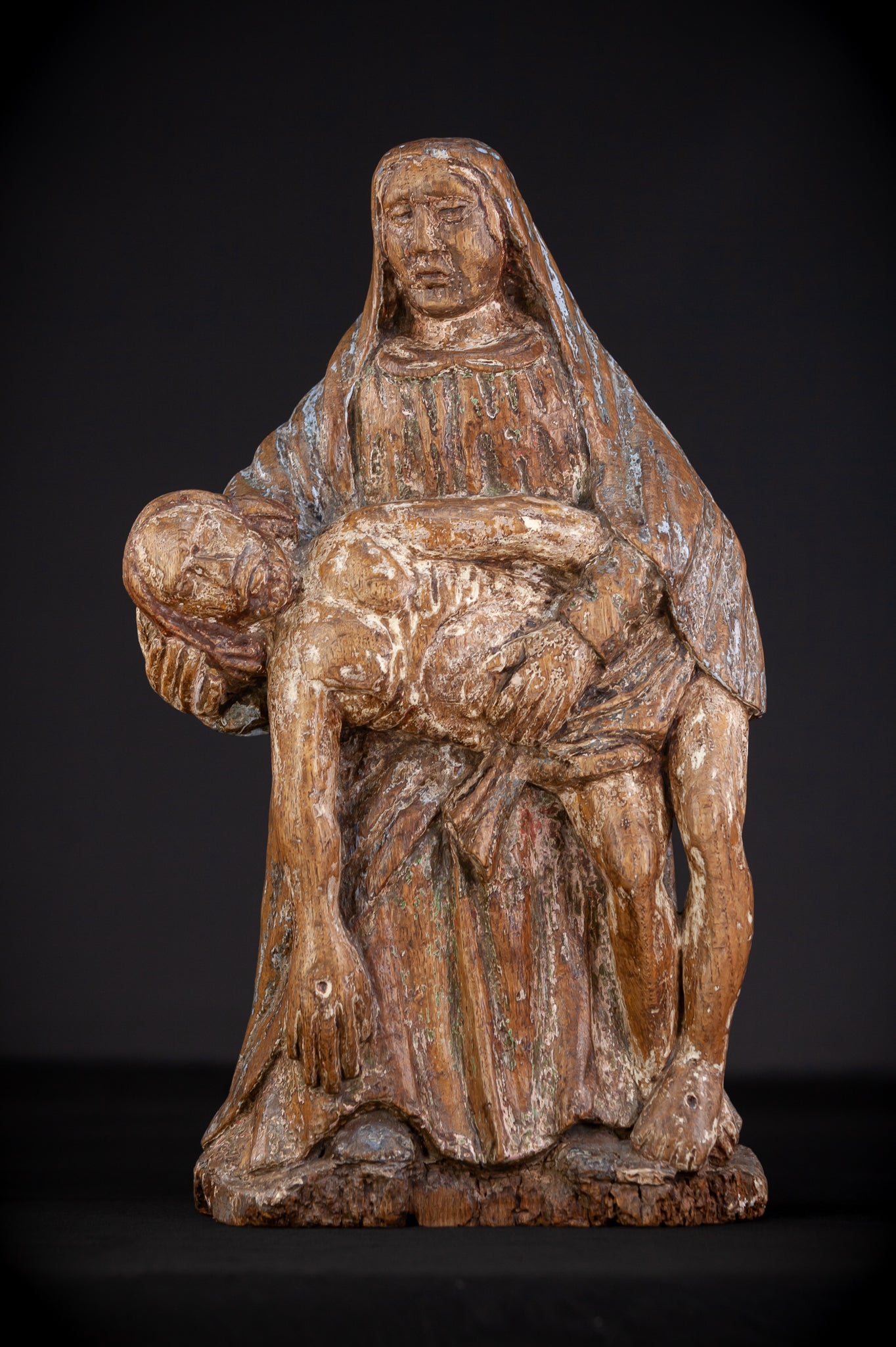 Pieta Wood Carving Sculpture | 1500s Antique | 17.1" / 43.5 cm