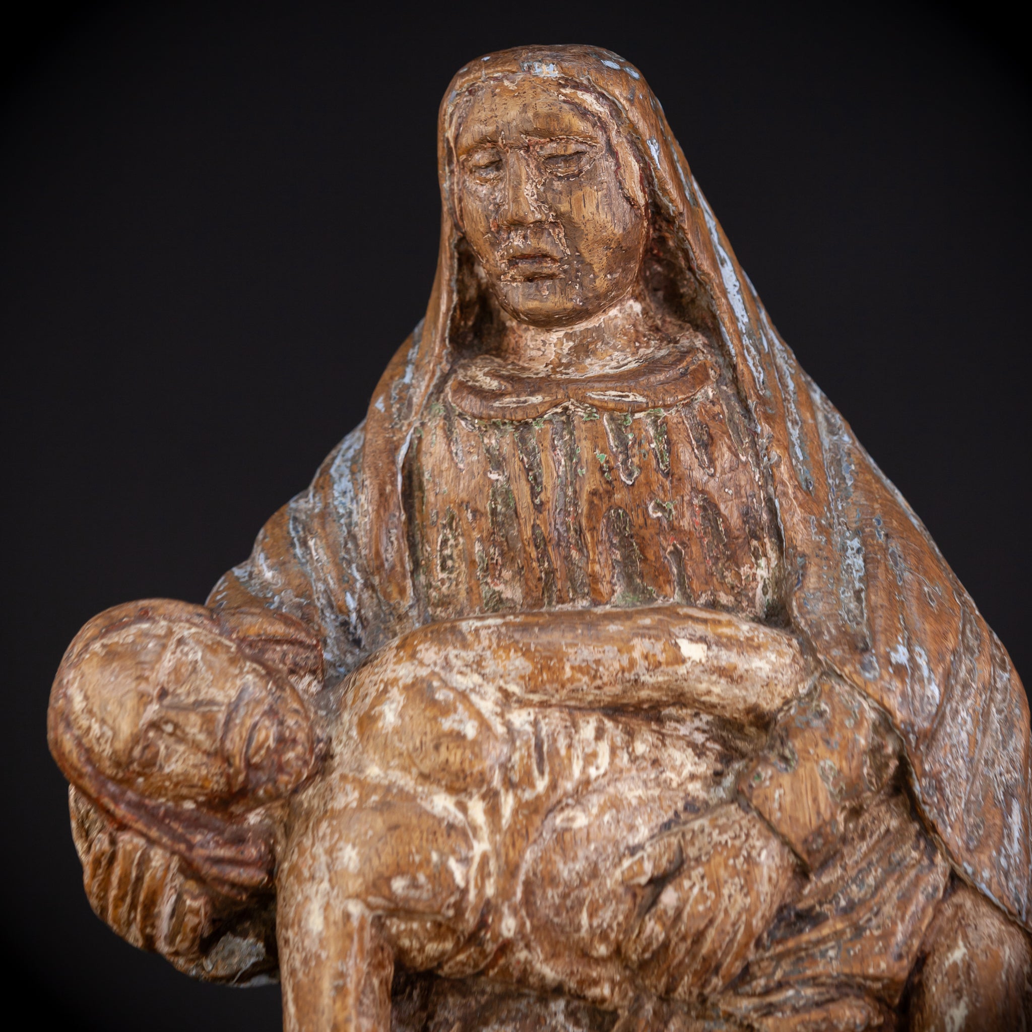 Pieta Wood Carving Sculpture | 1500s Antique | 17.1" / 43.5 cm