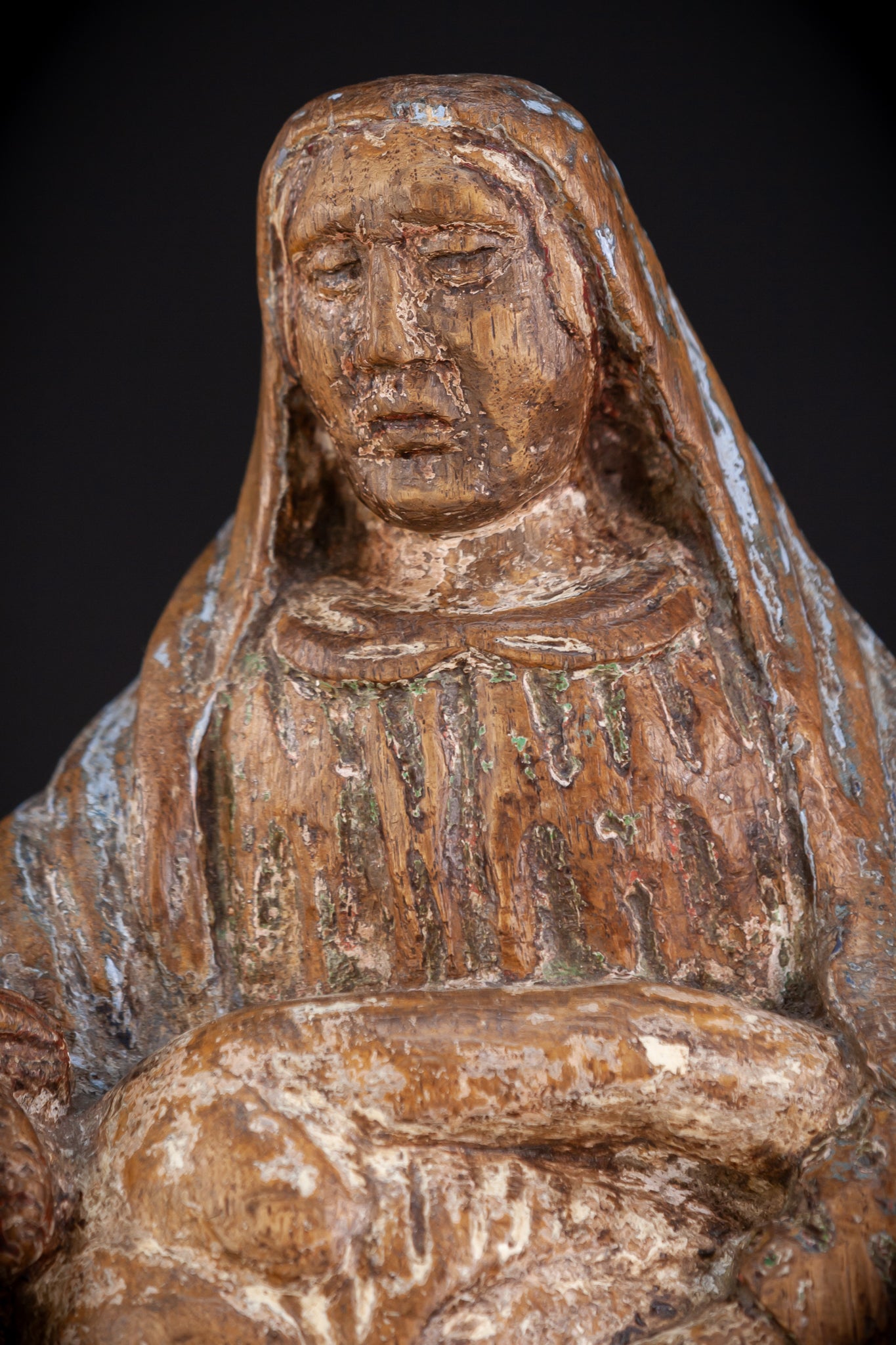 Pieta Wood Carving Sculpture | 1500s Antique | 17.1" / 43.5 cm