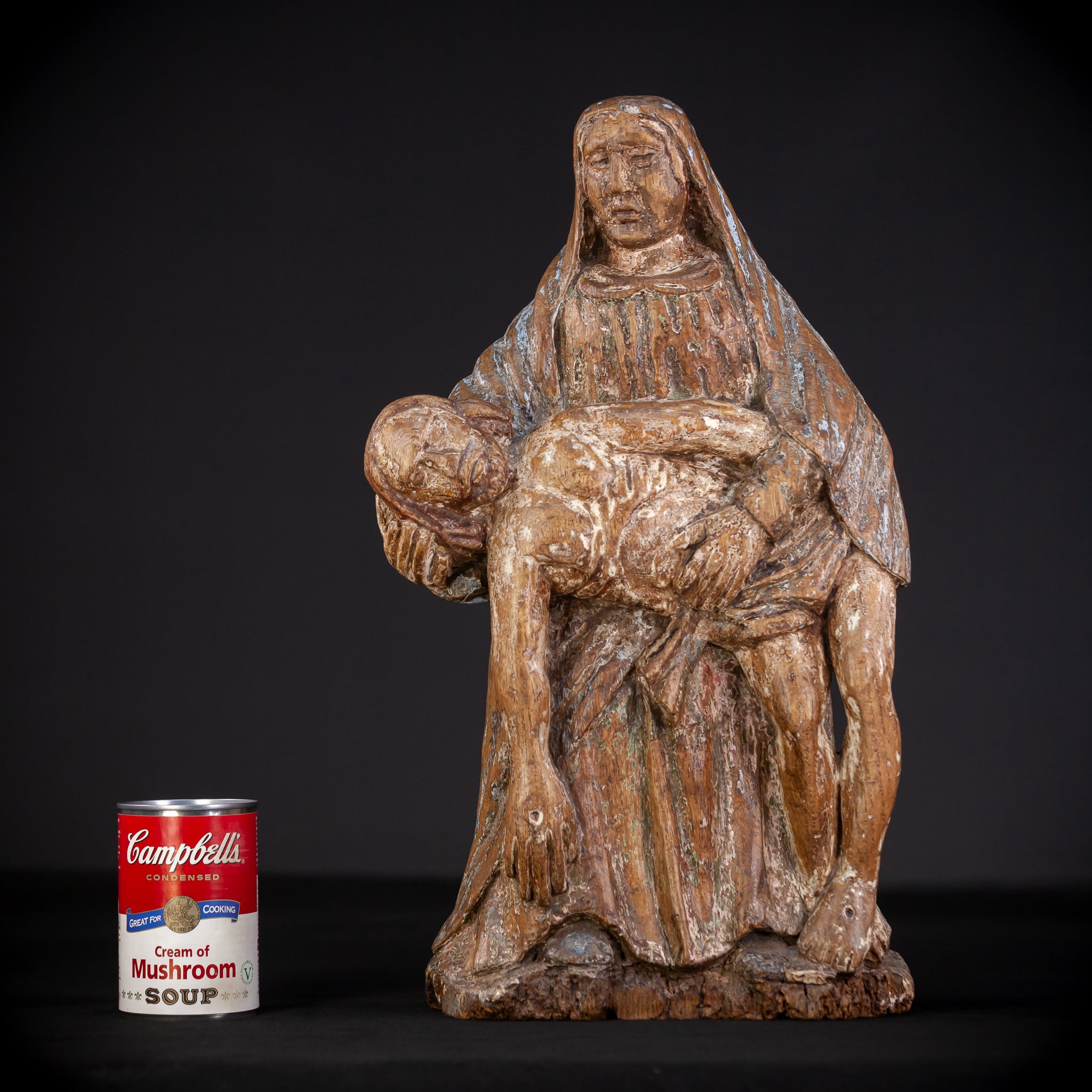 Pieta Wood Carving Sculpture | 1500s Antique | 17.1" / 43.5 cm