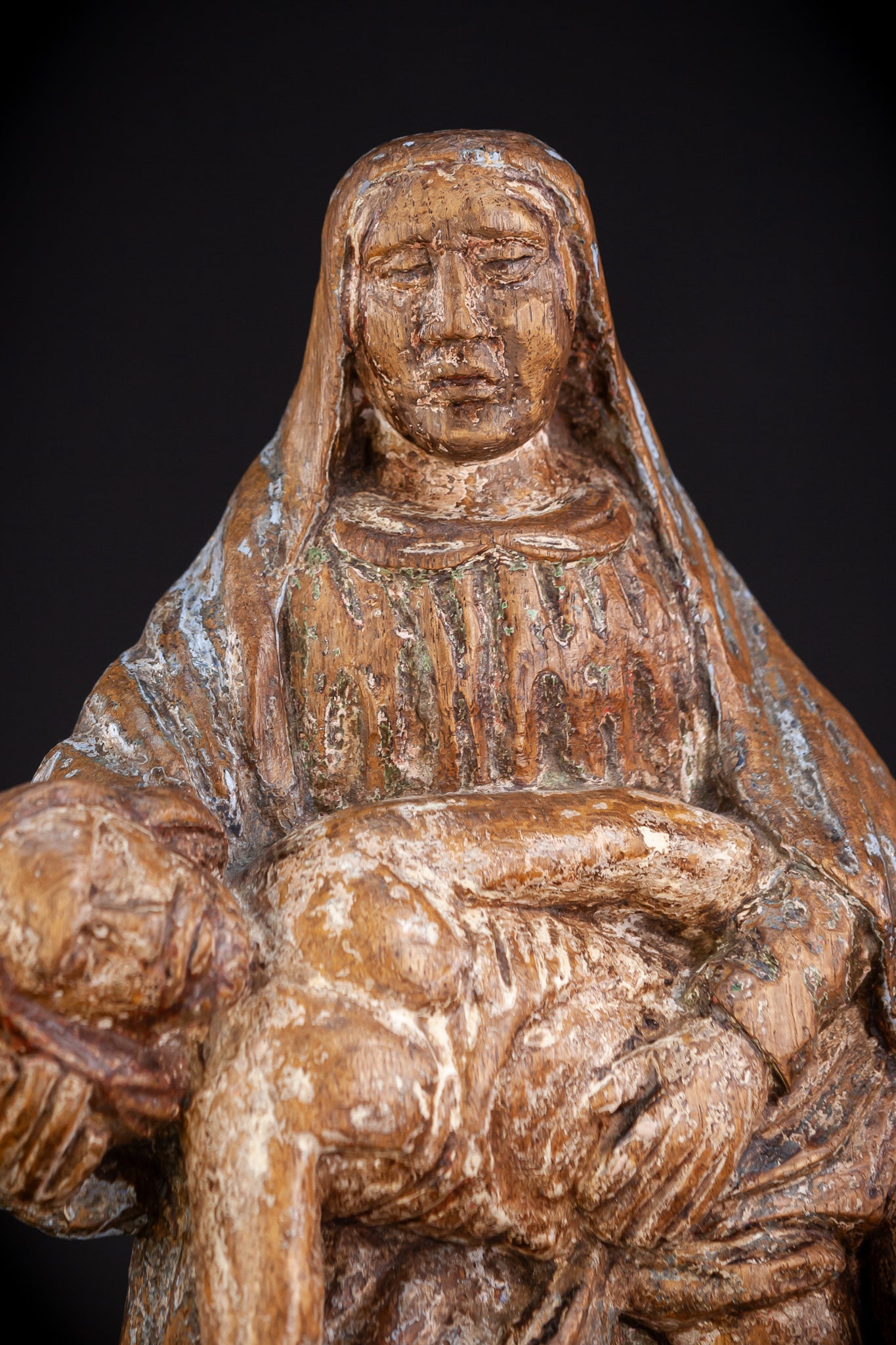 Pieta Wood Carving Sculpture | 1500s Antique | 17.1" / 43.5 cm