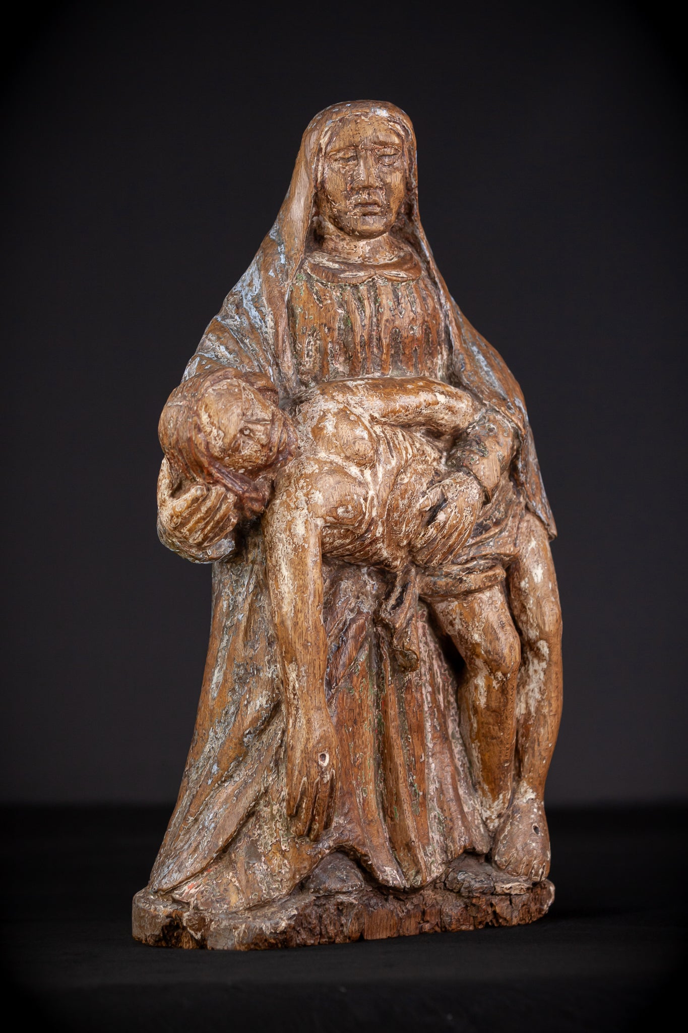 Pieta Wood Carving Sculpture | 1500s Antique | 17.1" / 43.5 cm