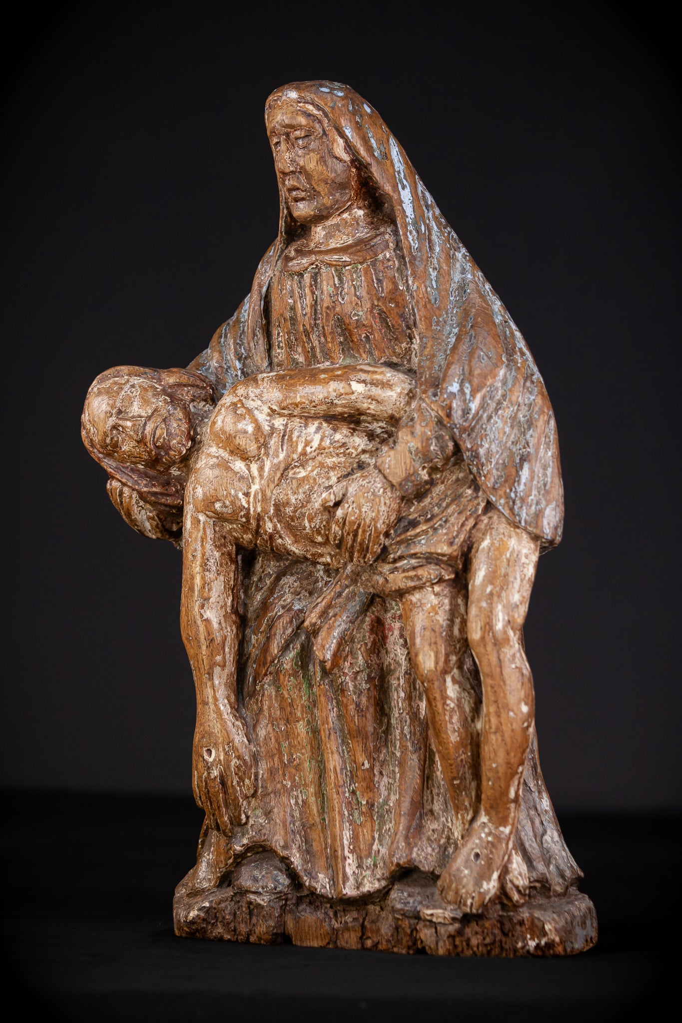 Pieta Wood Carving Sculpture | 1500s Antique | 17.1" / 43.5 cm