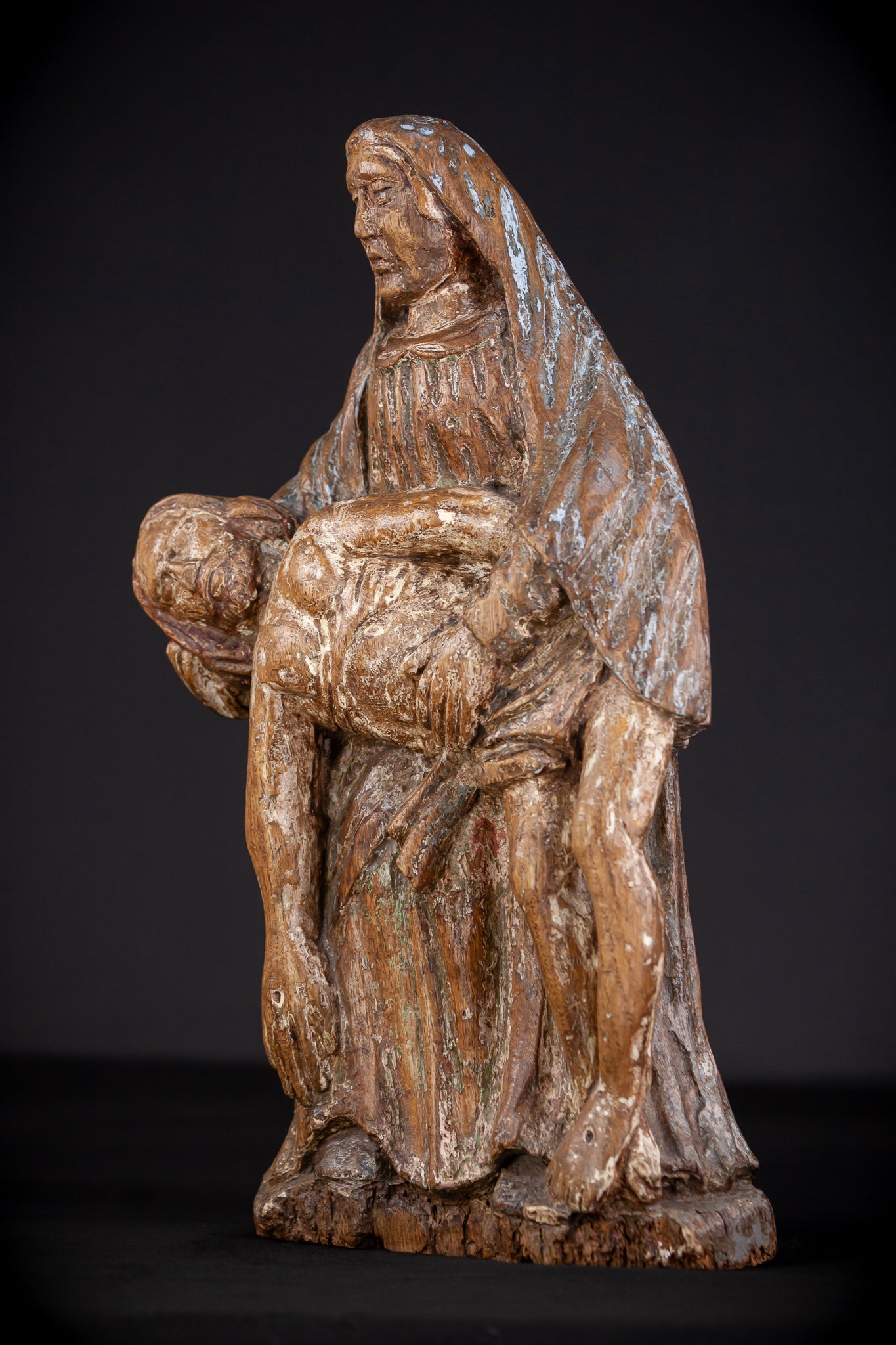 Pieta Wood Carving Sculpture | 1500s Antique | 17.1" / 43.5 cm