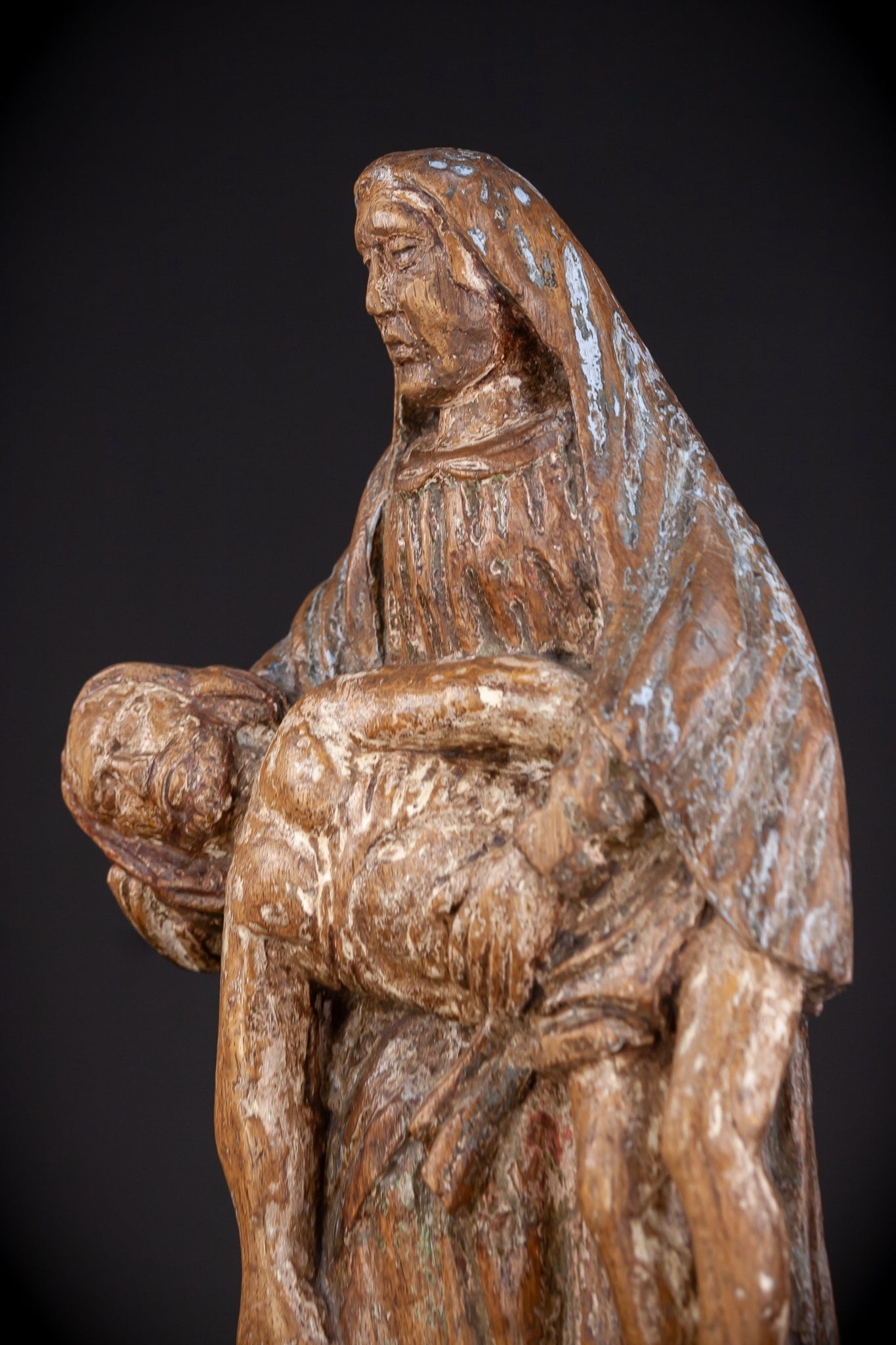 Pieta Wood Carving Sculpture | 1500s Antique | 17.1" / 43.5 cm