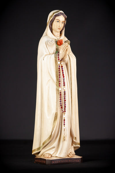 Maria Rosa Mystica Italian Wooden Statue | 18.9" / 48 cm