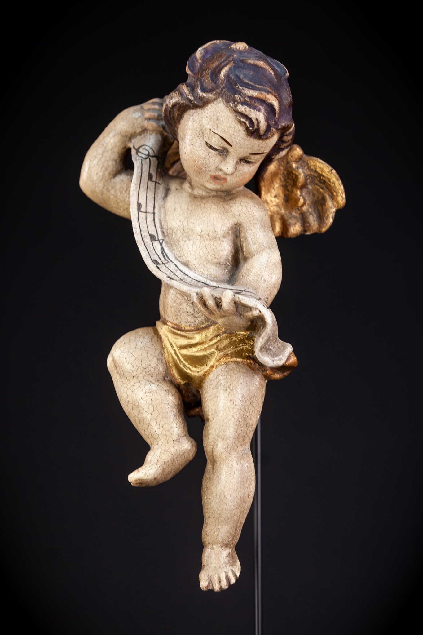Angel Sculpture | Italian Wooden Cherub | 13.4"