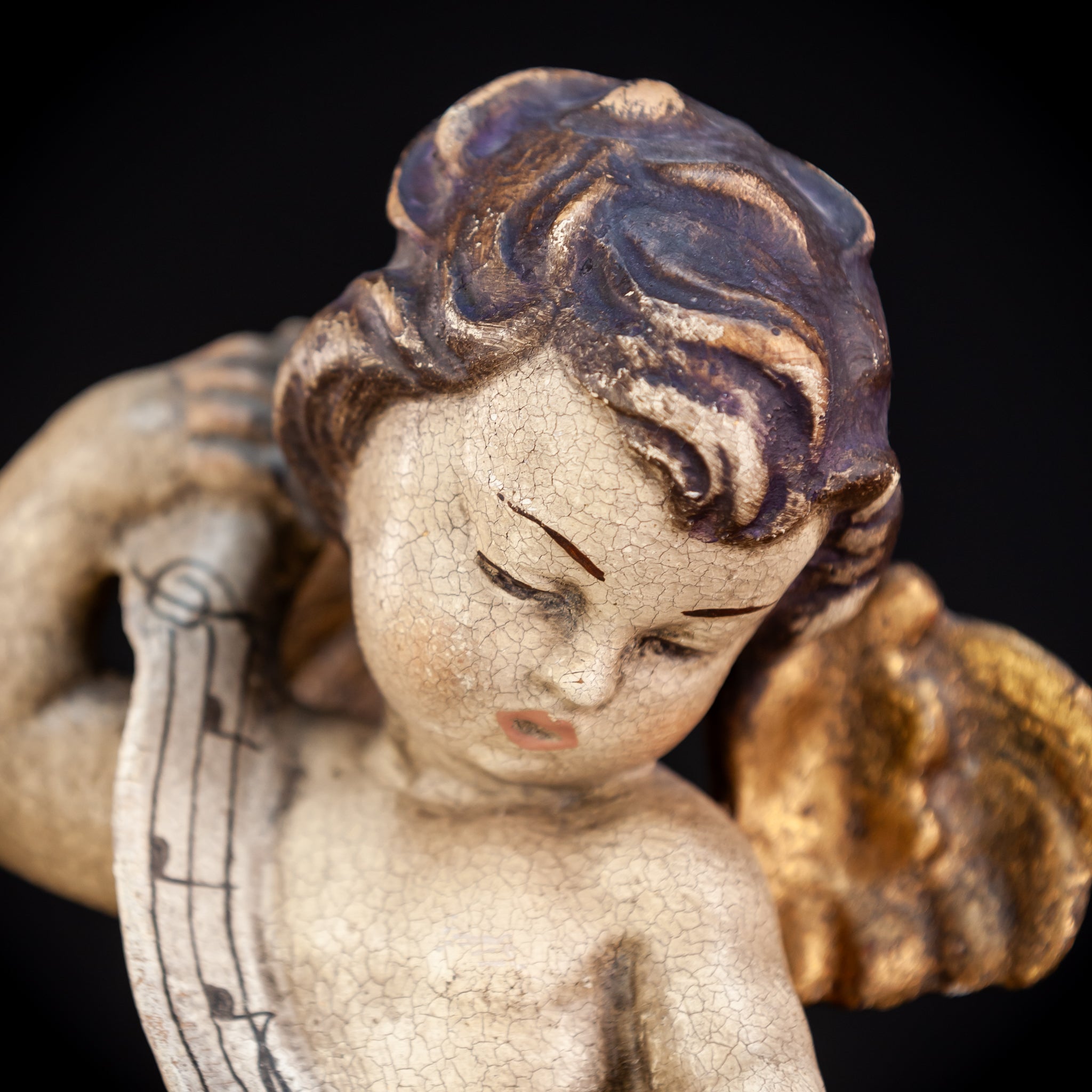 Angel Sculpture | Vintage Italian Wooden Cherub | 13.4" / 34 cm