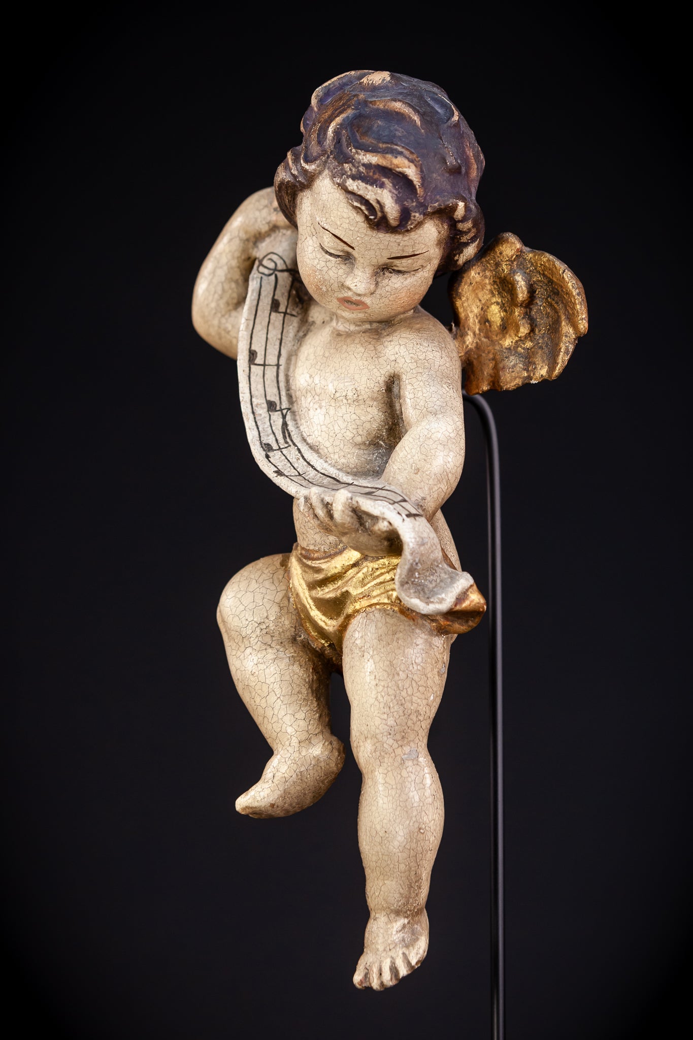 Angel Sculpture | Vintage Italian Wooden Cherub | 13.4" / 34 cm