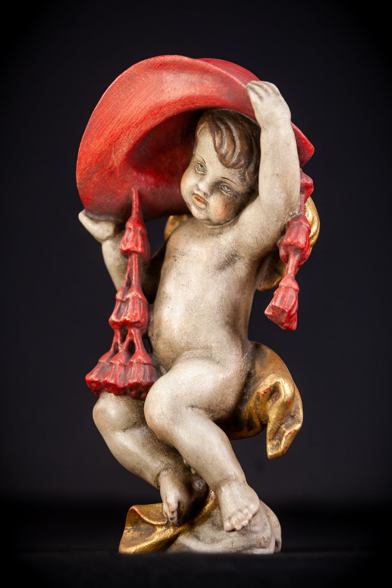 Angel Sculpture | Italian Wooden Cherub | 10"