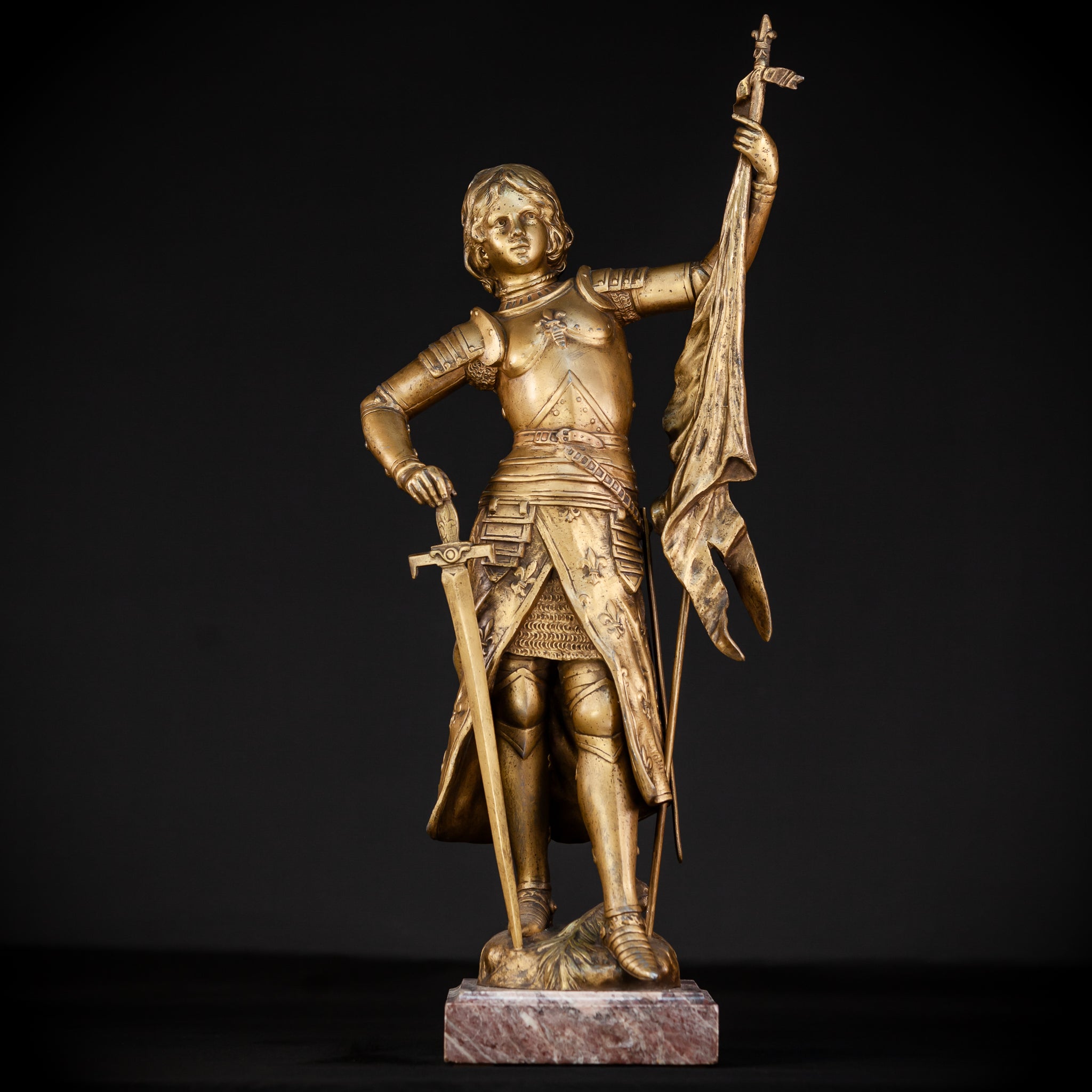 CSt Joan of Arc Giled Metal Statue | Antique 23.6"/ 60 cm