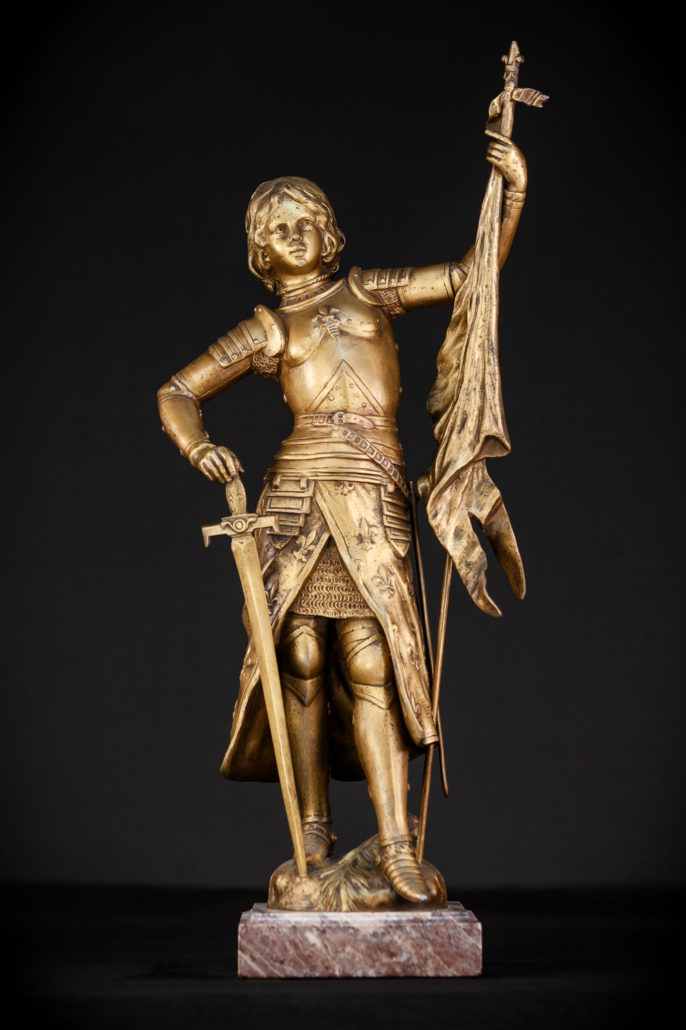 St Joan of Arc Gilded Spelter Statue | 1800s Antique | 23.6"/ 60 cm