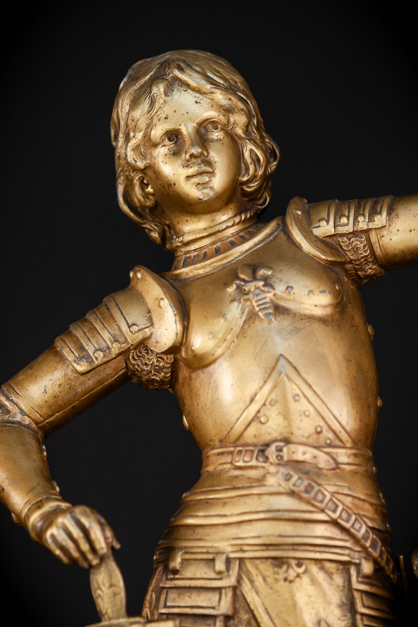 St Joan of Arc Gilded Spelter Statue | 1800s Antique | 23.6"/ 60 cm