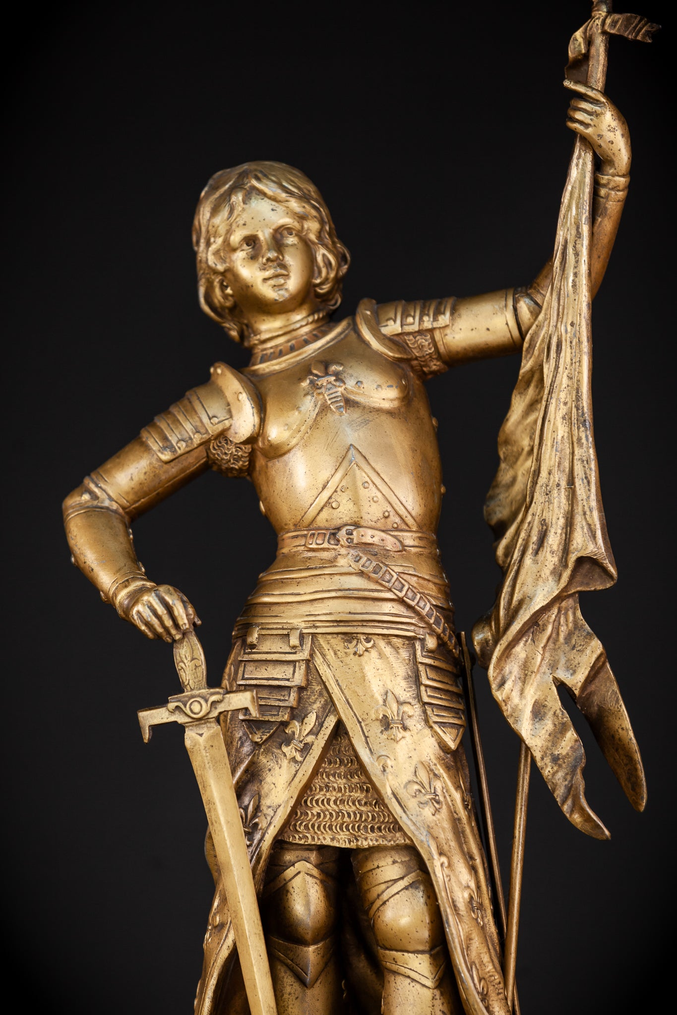 St Joan of Arc Gilded Spelter Statue | 1800s Antique | 23.6"/ 60 cm