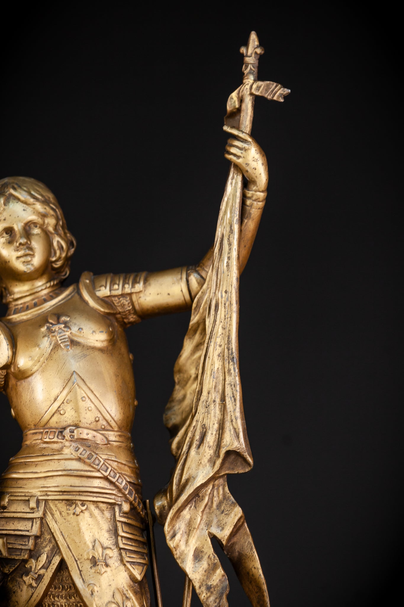 St Joan of Arc Gilded Spelter Statue | 1800s Antique | 23.6"/ 60 cm