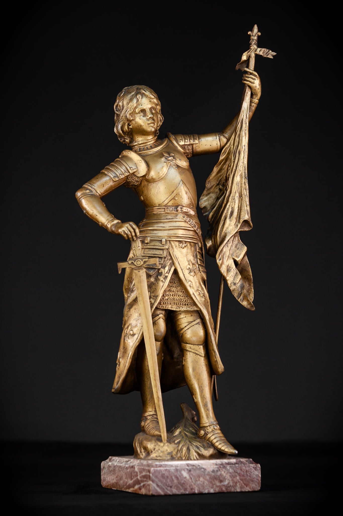 St Joan of Arc Gilded Spelter Statue | 1800s Antique | 23.6"/ 60 cm