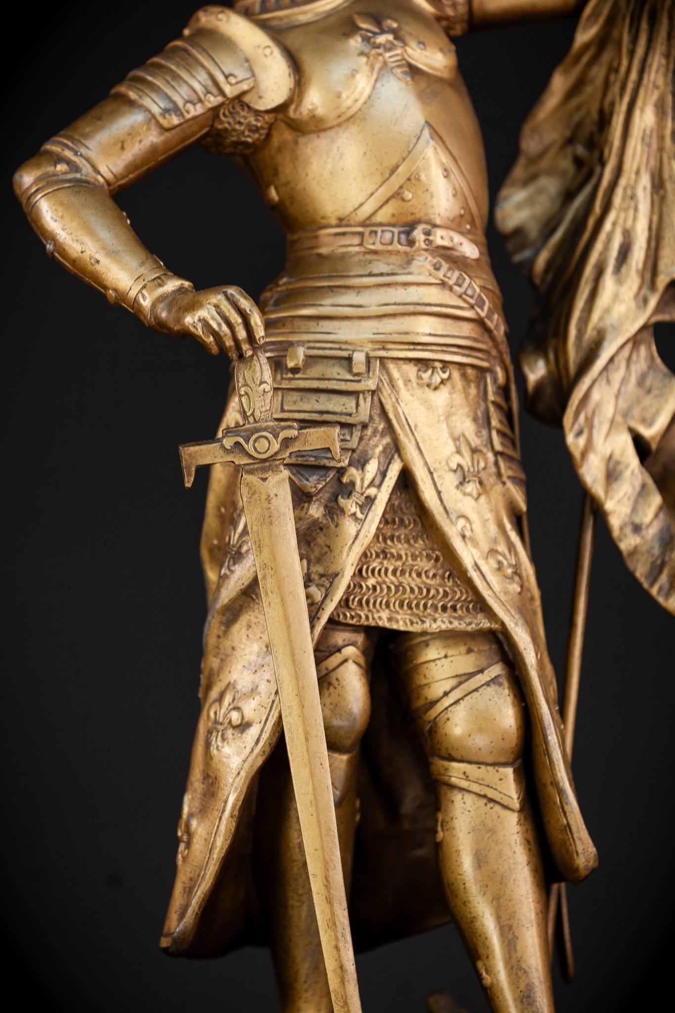 St Joan of Arc Gilded Spelter Statue | 1800s Antique | 23.6"/ 60 cm