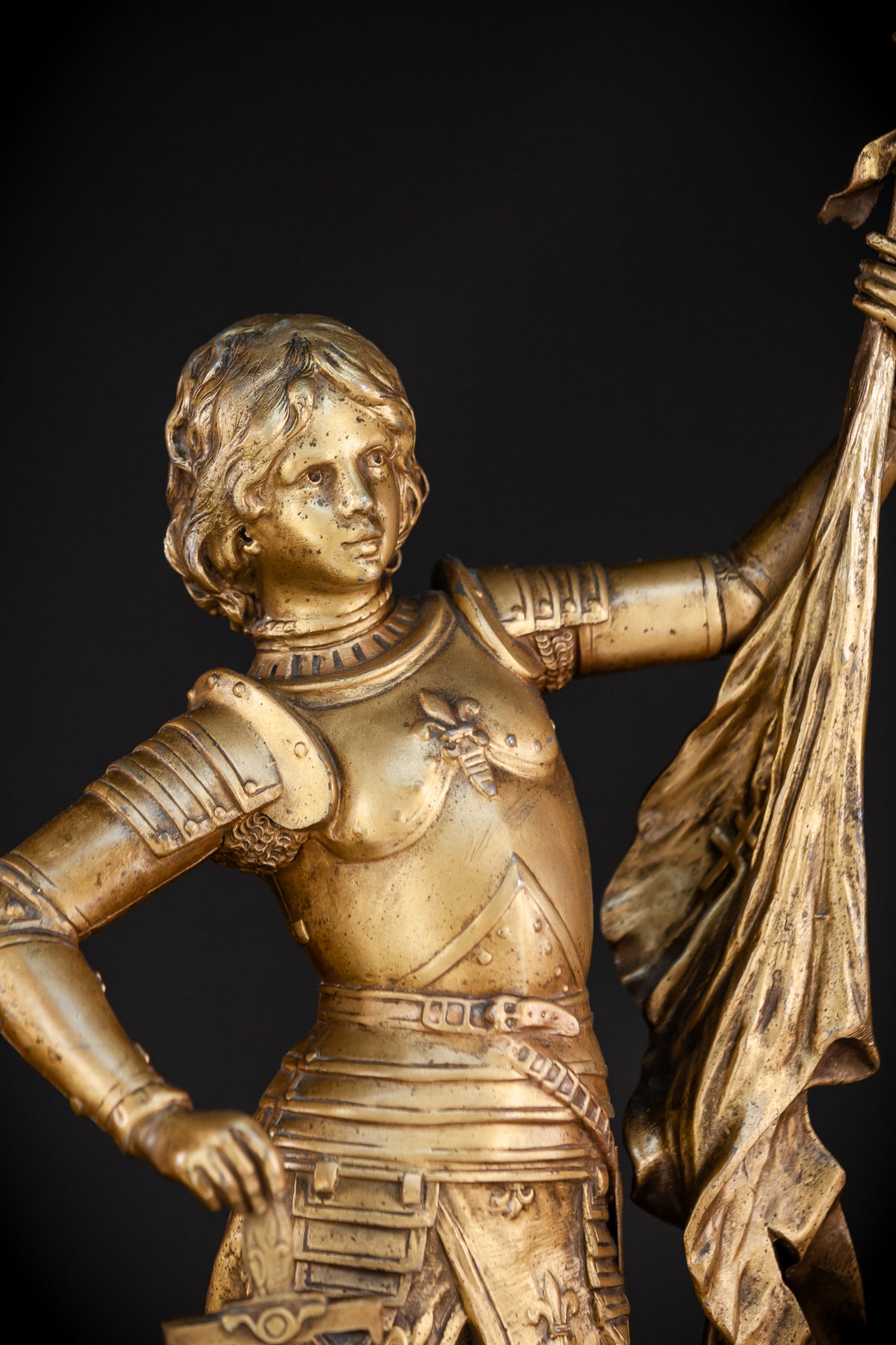 St Joan of Arc Gilded Spelter Statue | 1800s Antique | 23.6"/ 60 cm