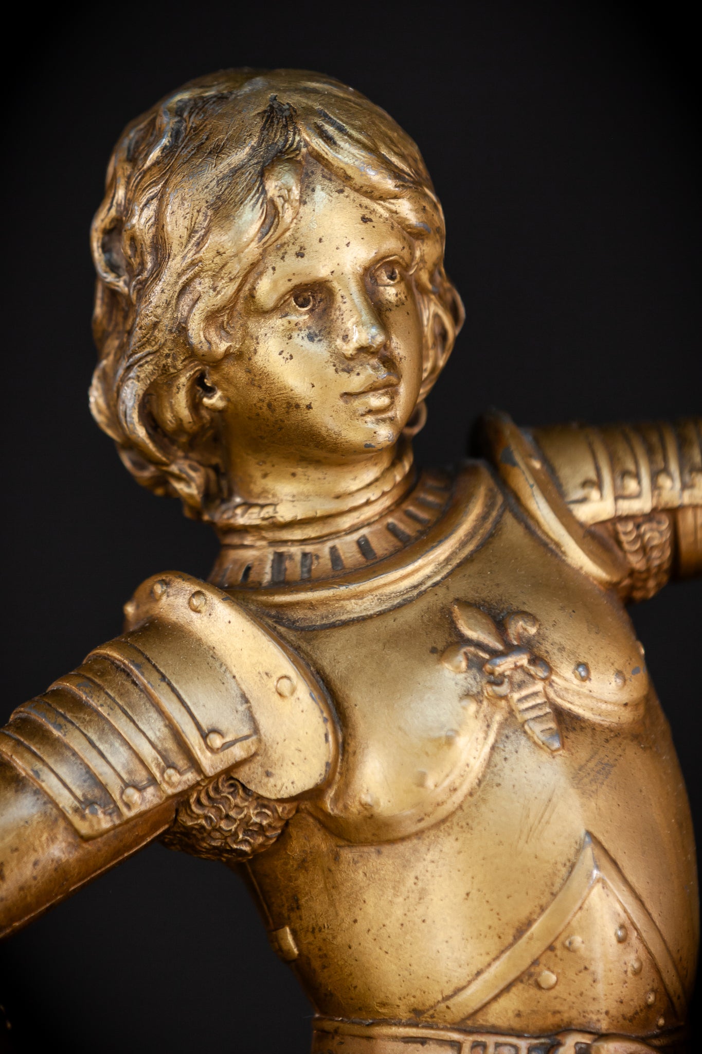 St Joan of Arc Gilded Spelter Statue | 1800s Antique | 23.6"/ 60 cm