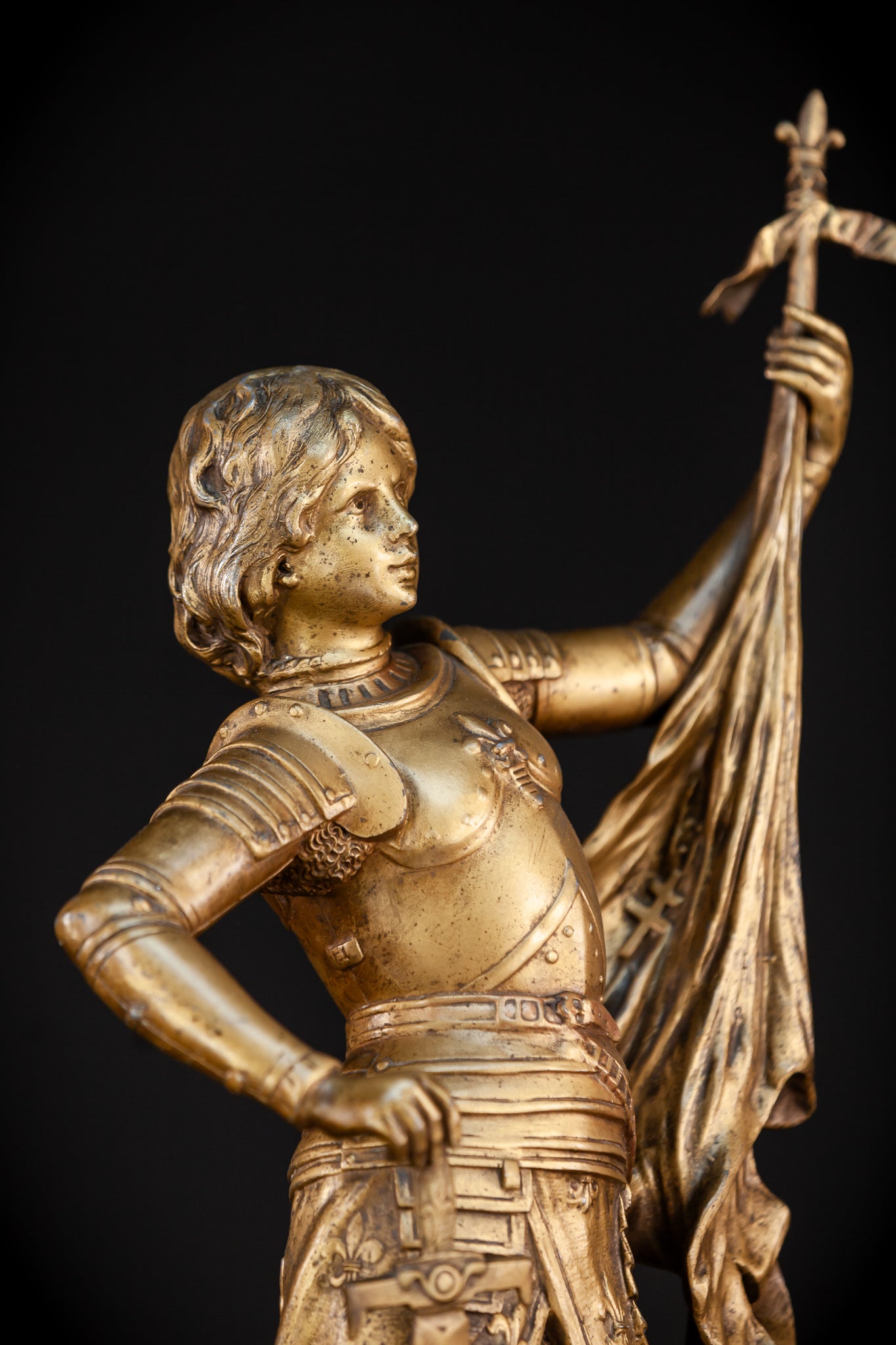 St Joan of Arc Gilded Spelter Statue | 1800s Antique | 23.6"/ 60 cm