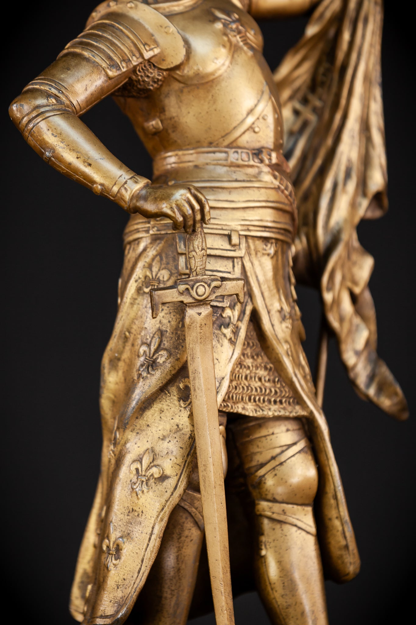 St Joan of Arc Gilded Spelter Statue | 1800s Antique | 23.6"/ 60 cm