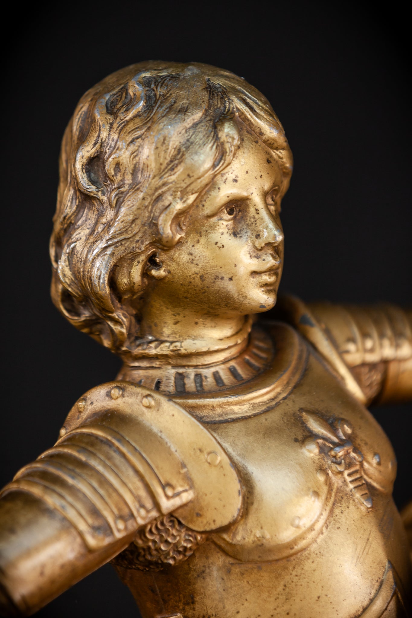 St Joan of Arc Gilded Spelter Statue | 1800s Antique | 23.6"/ 60 cm