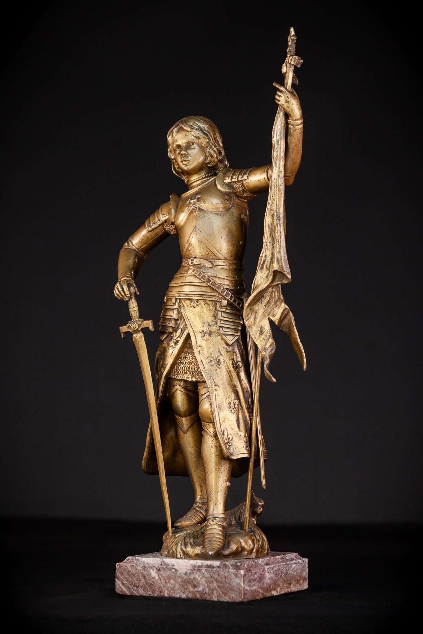 St Joan of Arc Gilded Spelter Statue | 1800s Antique | 23.6"/ 60 cm