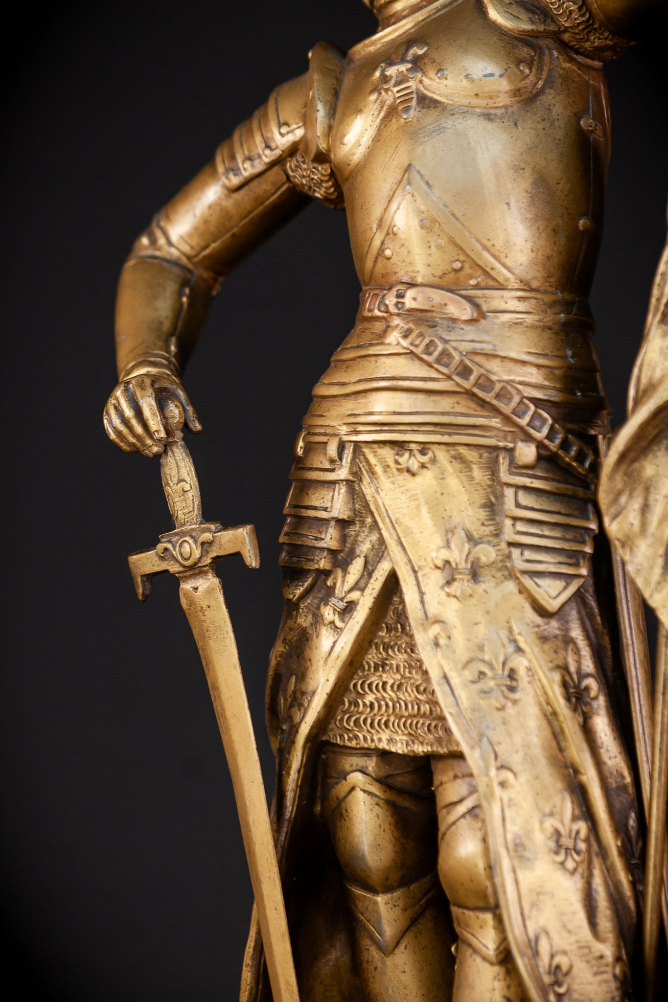 St Joan of Arc Gilded Spelter Statue | 1800s Antique | 23.6"/ 60 cm