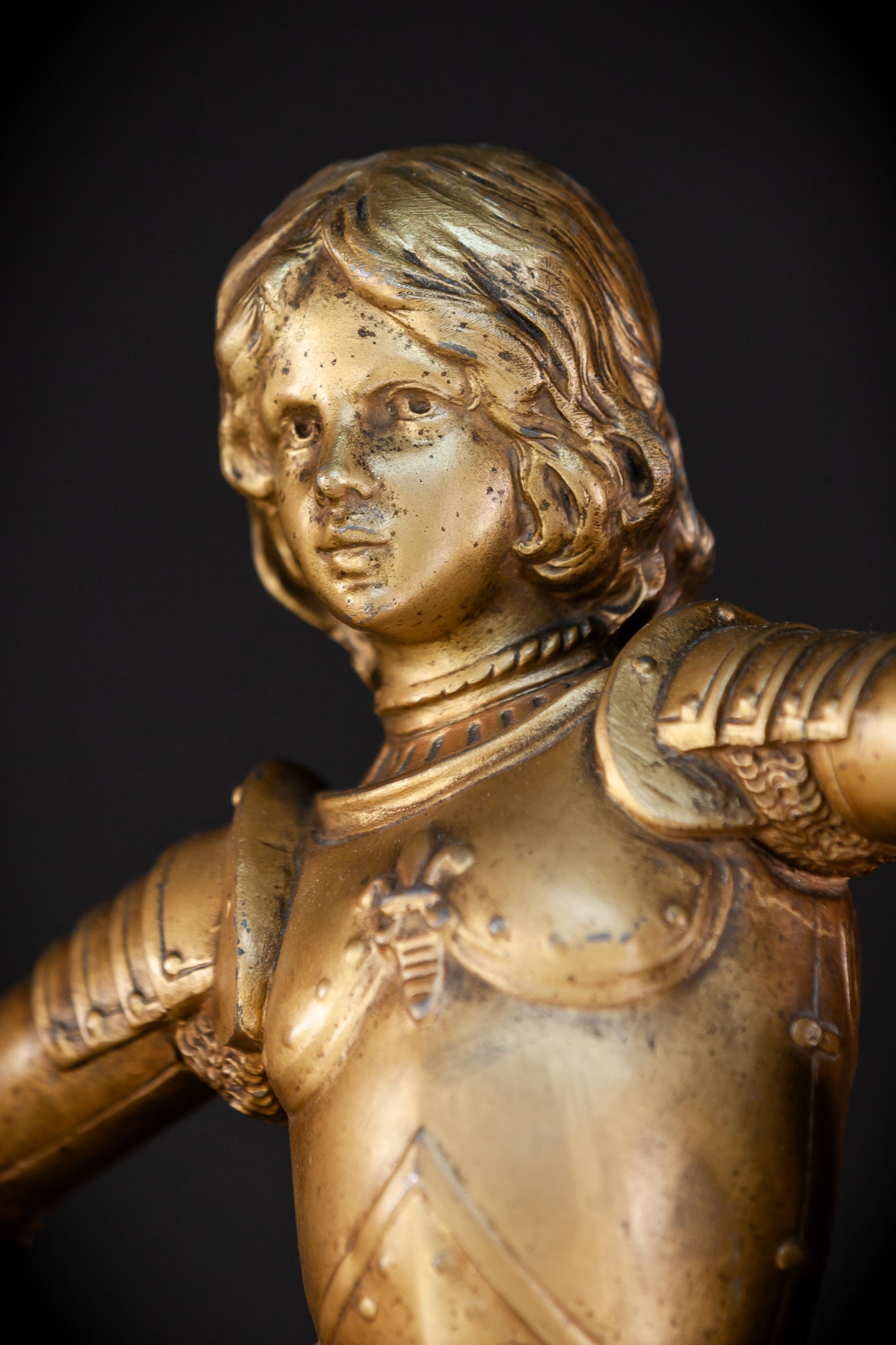 St Joan of Arc Gilded Spelter Statue | 1800s Antique | 23.6"/ 60 cm