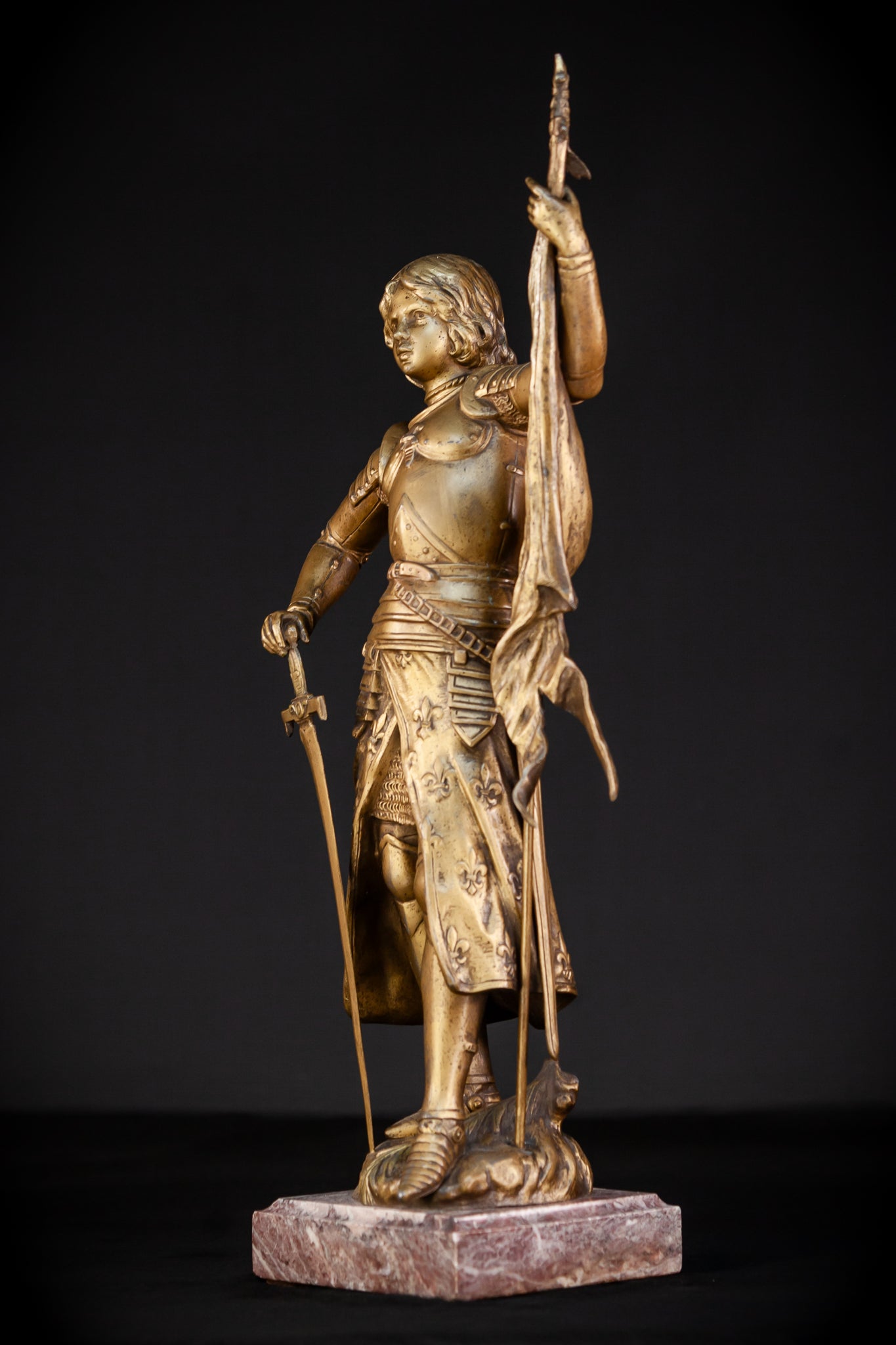 St Joan of Arc Gilded Spelter Statue | 1800s Antique | 23.6"/ 60 cm