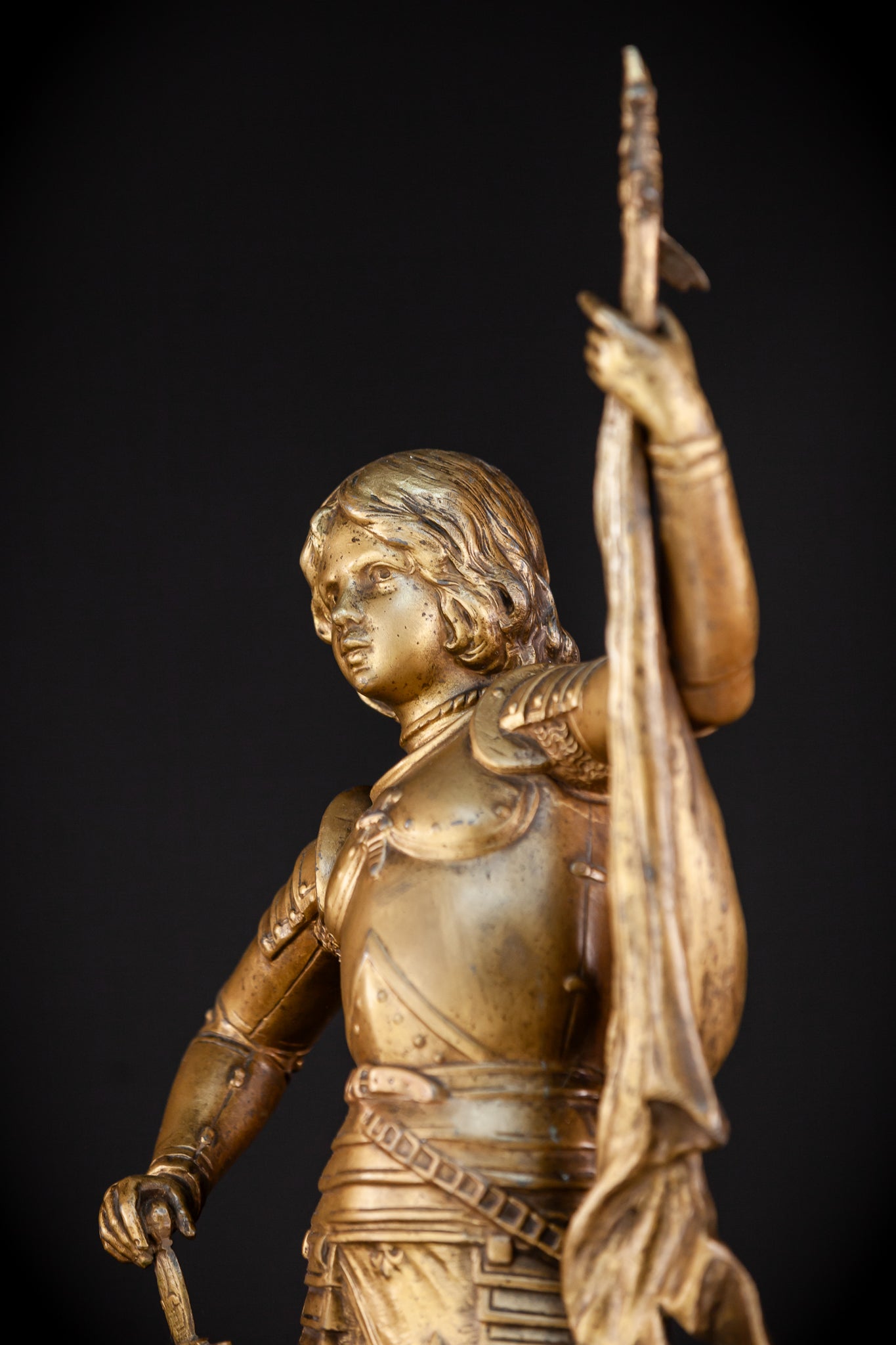 St Joan of Arc Gilded Spelter Statue | 1800s Antique | 23.6"/ 60 cm