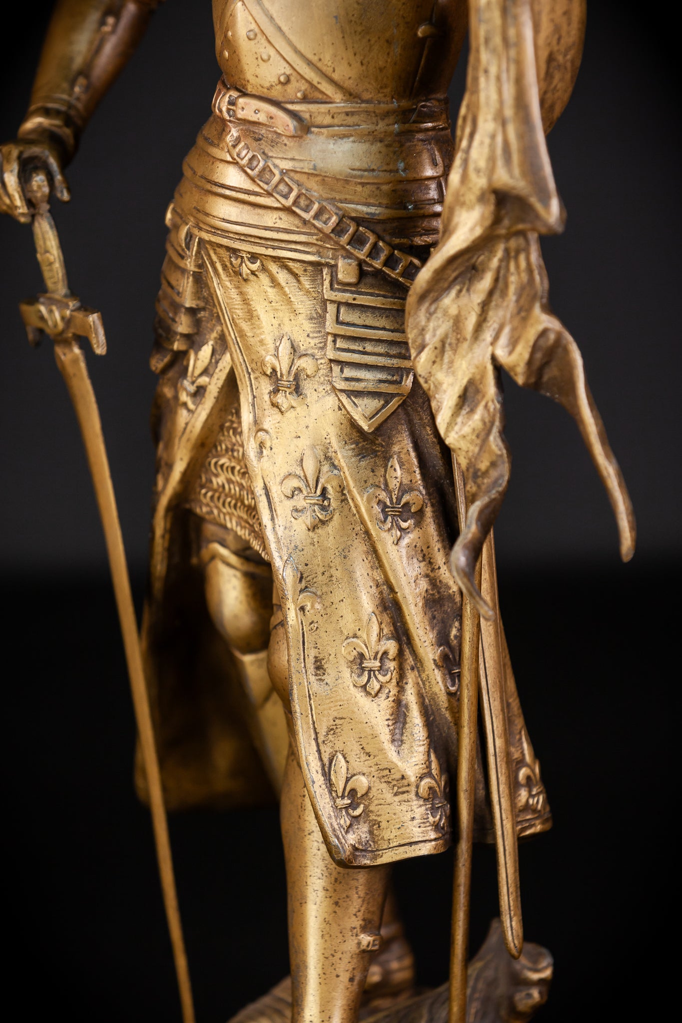 St Joan of Arc Gilded Spelter Statue | 1800s Antique | 23.6"/ 60 cm