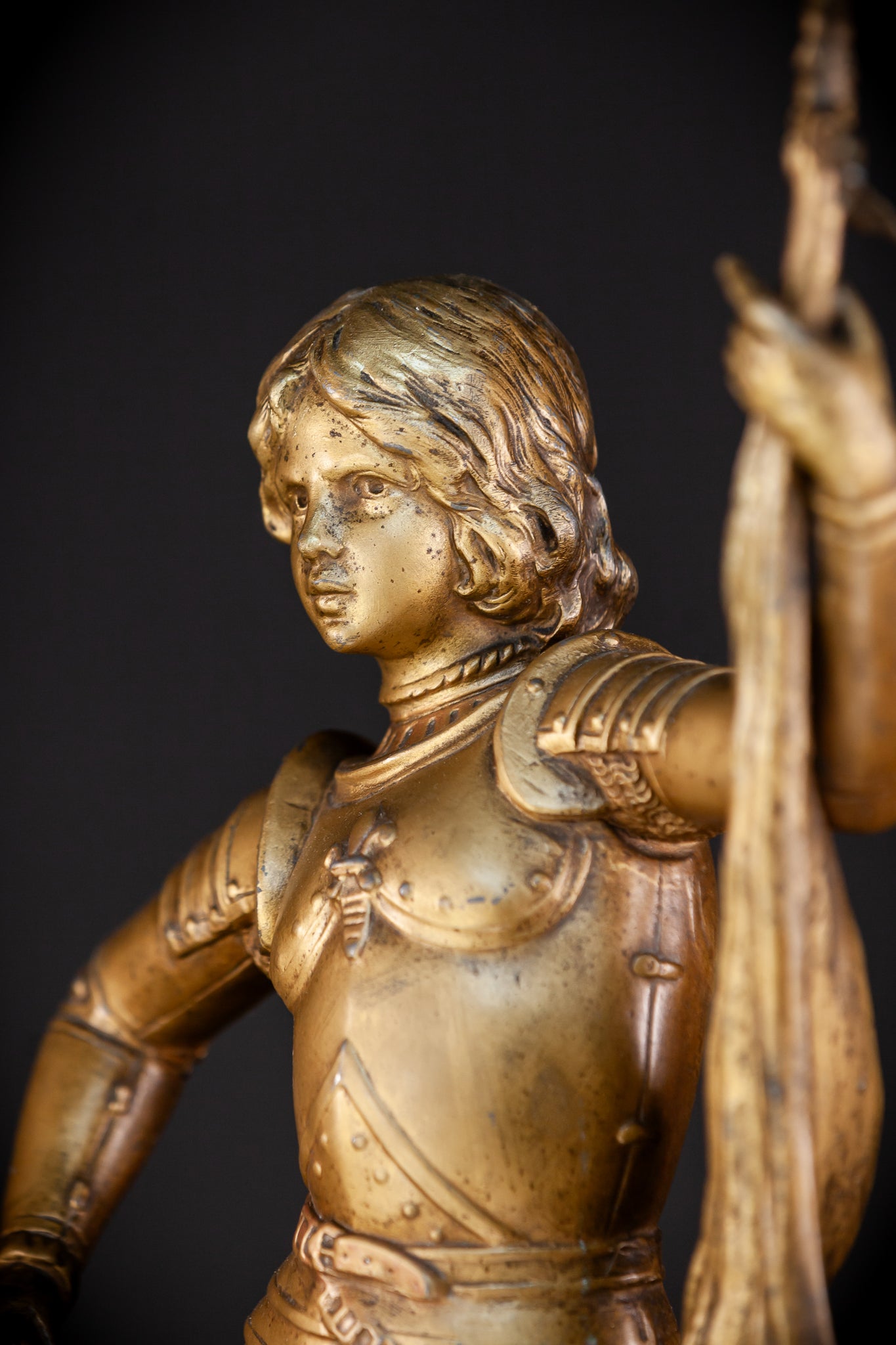 St Joan of Arc Gilded Spelter Statue | 1800s Antique | 23.6"/ 60 cm