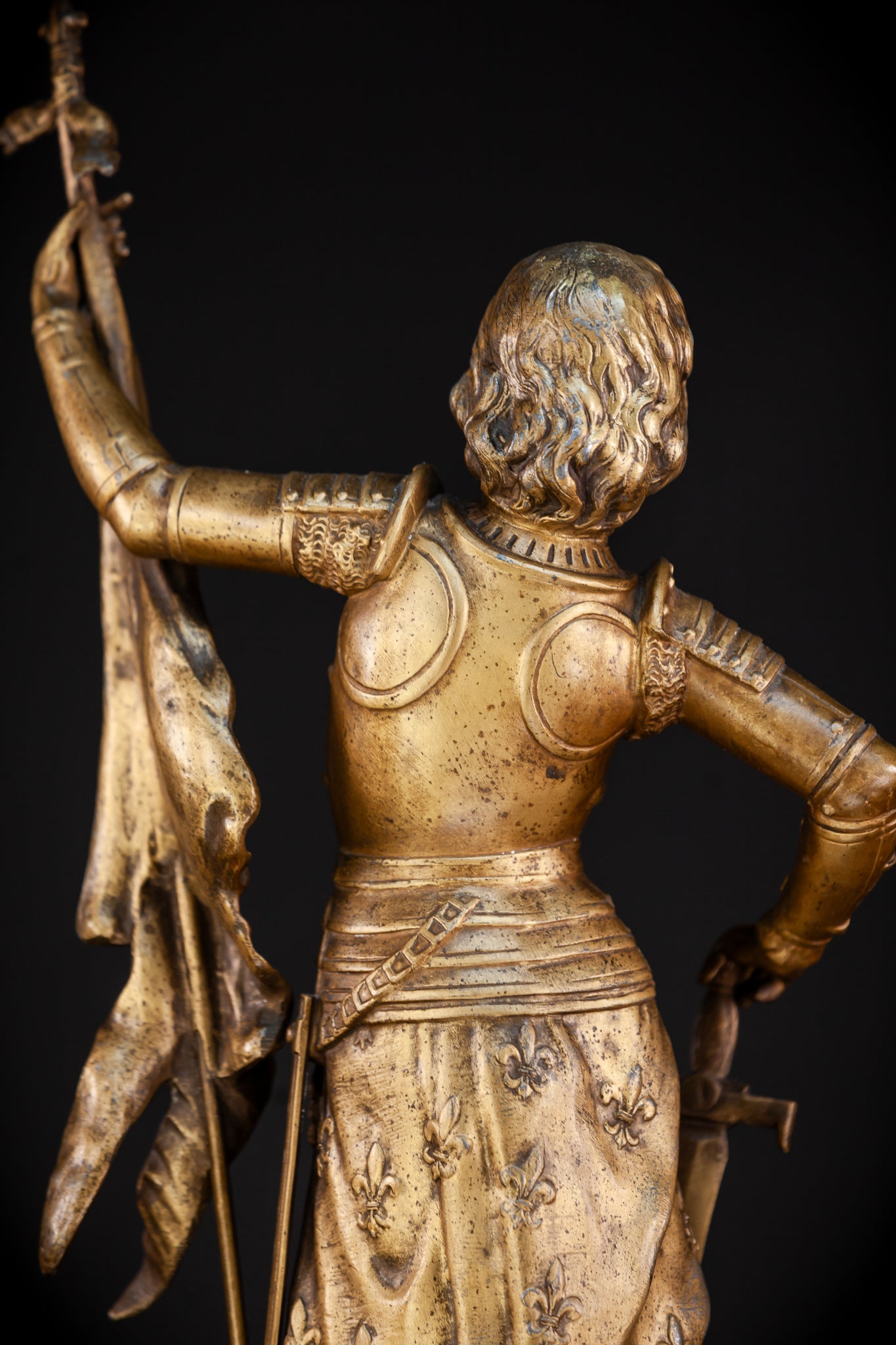 St Joan of Arc Gilded Spelter Statue | 1800s Antique | 23.6"/ 60 cm