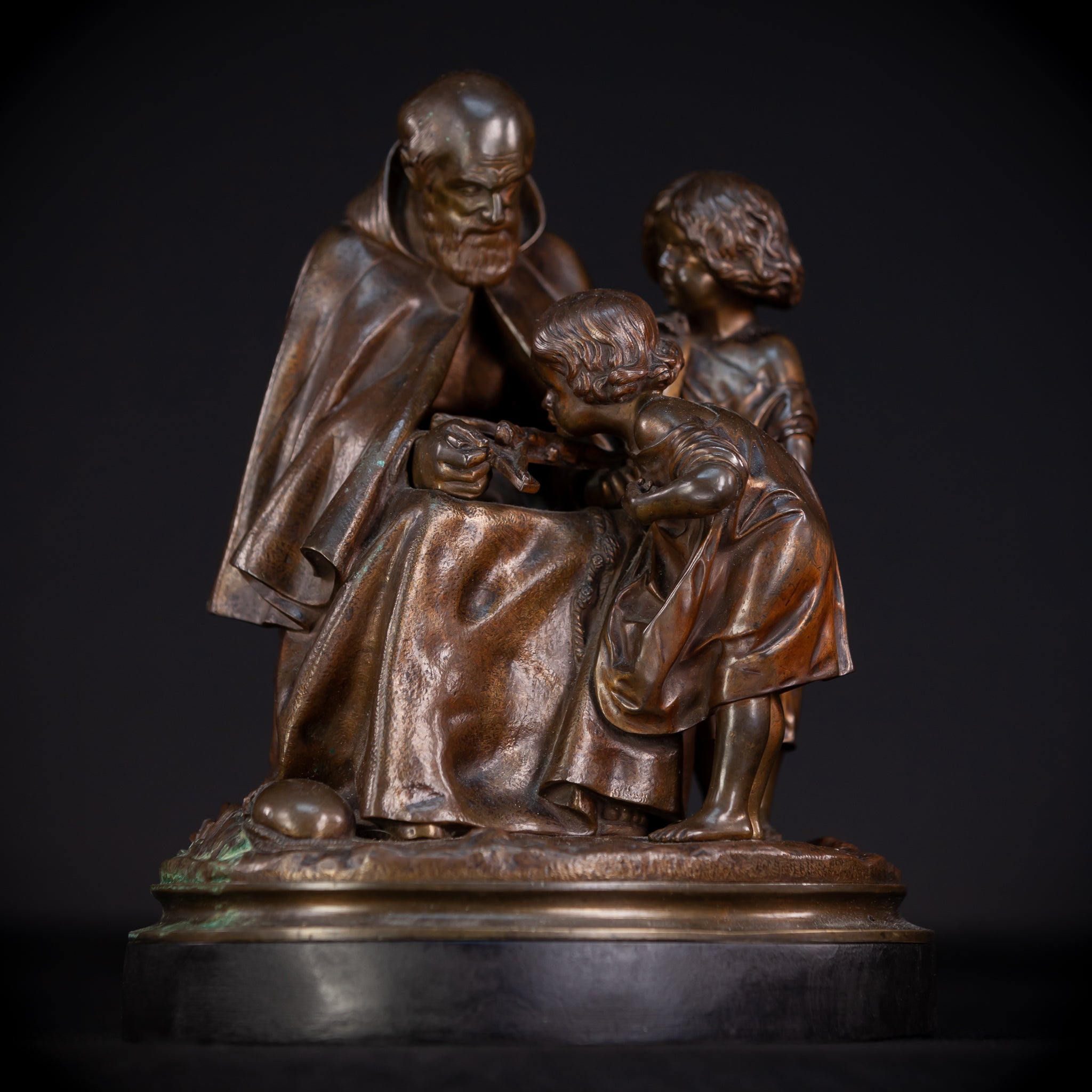 St Benedict with Children Bronze Sculpture | 11"