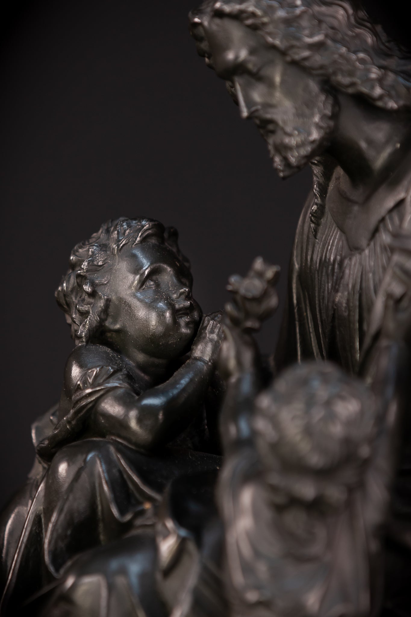 Jesus with Children Bronzed Metal Sculpture | early 1900s Antique | 13.4" / 34 cm