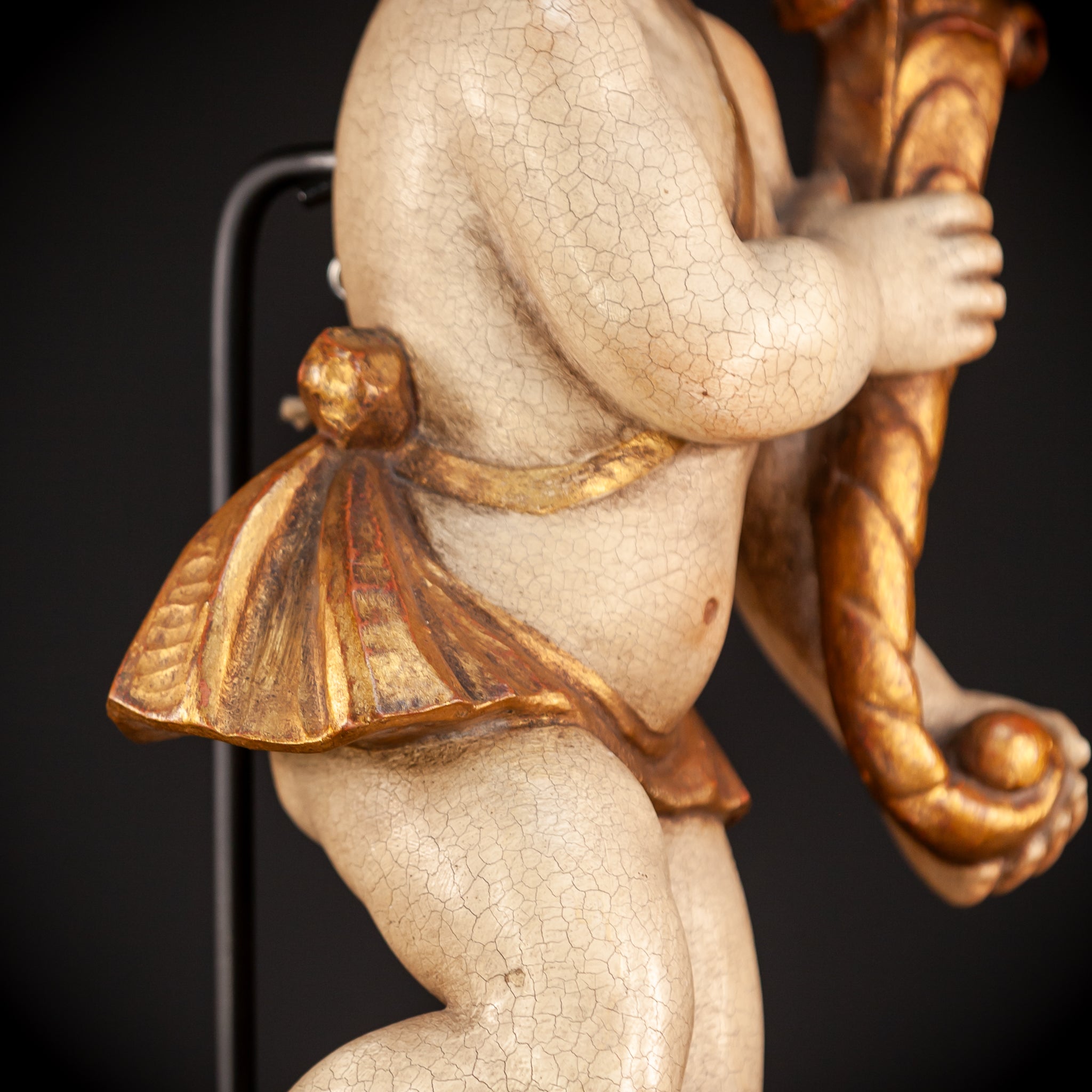 Angel Candle Bearing Wooden Sculpture | mid 1900s Vintage | 20.3" / 51.5 cm