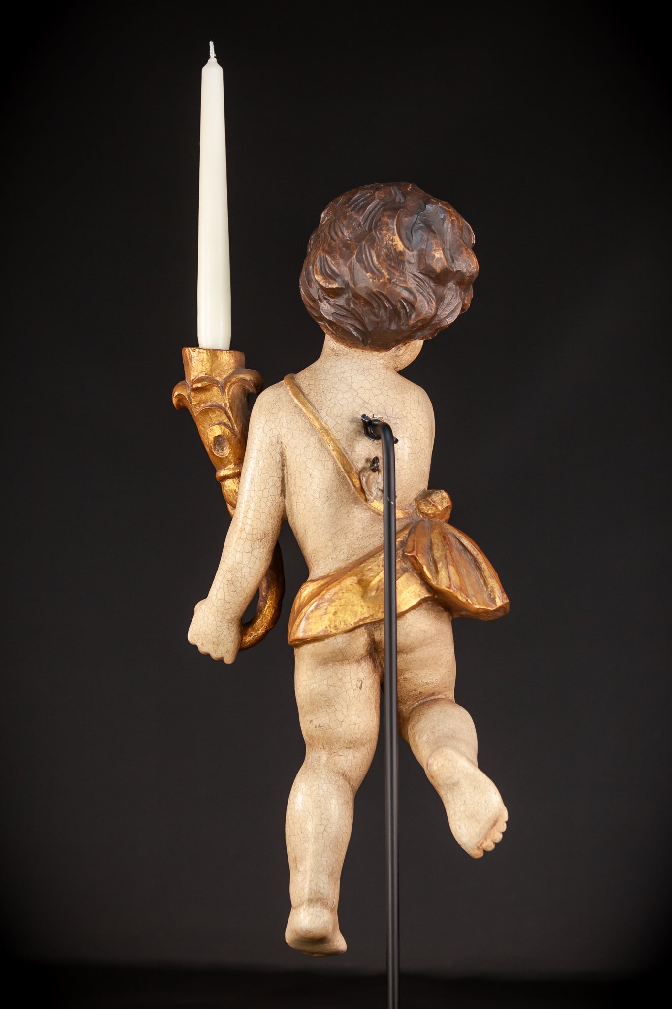 Angel Candle Bearing Wooden Sculpture | mid 1900s Vintage | 20.3" / 51.5 cm