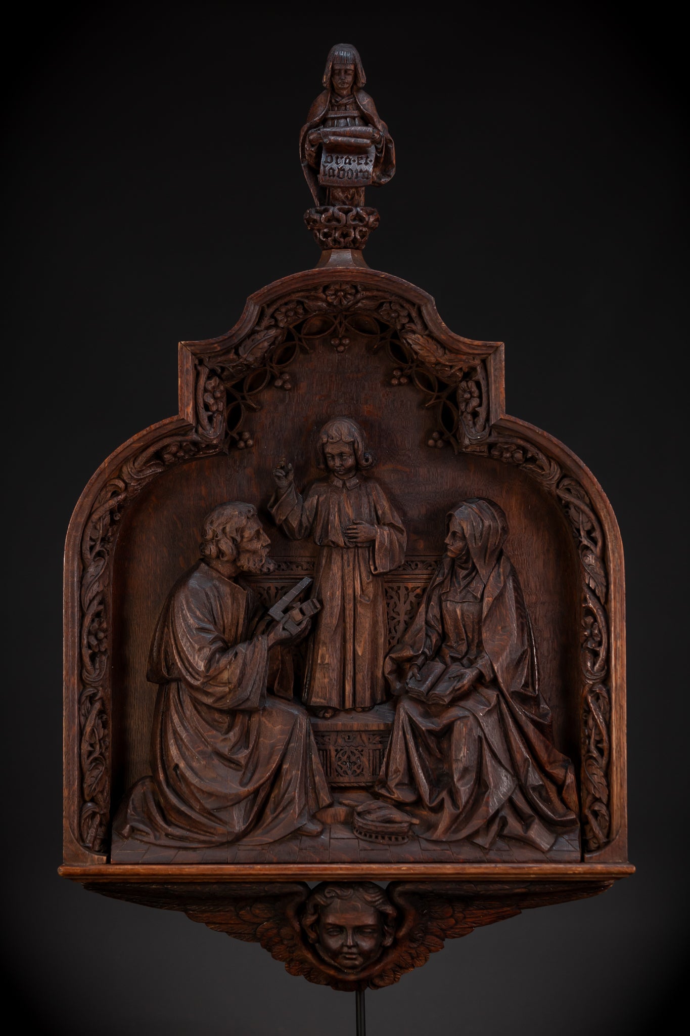 Holy Family Relief Wood Sculpture | 1800s Antique | 31.9" / 81 cm