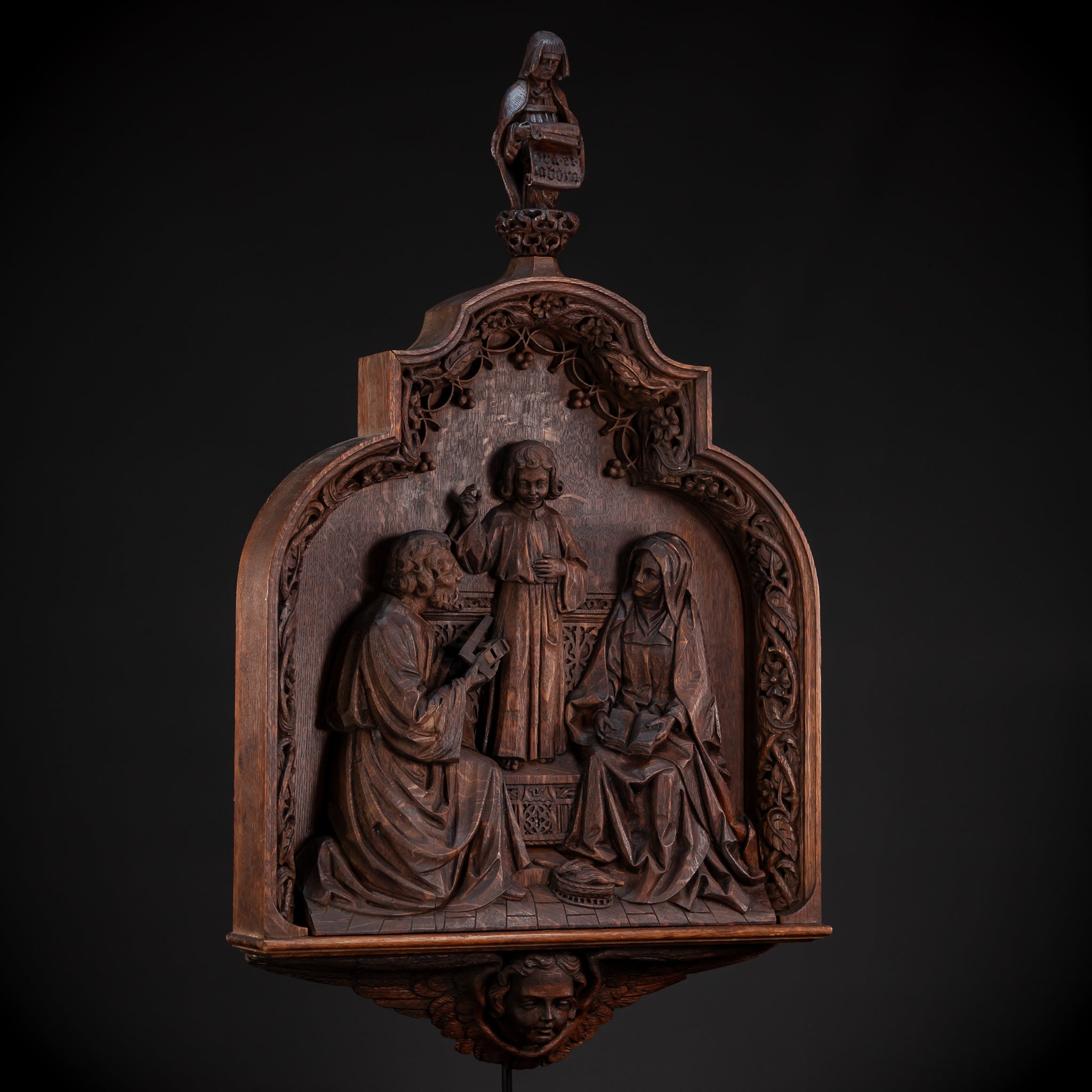 Holy Family Relief Wood Sculpture | 1800s Antique | 31.9" / 81 cm